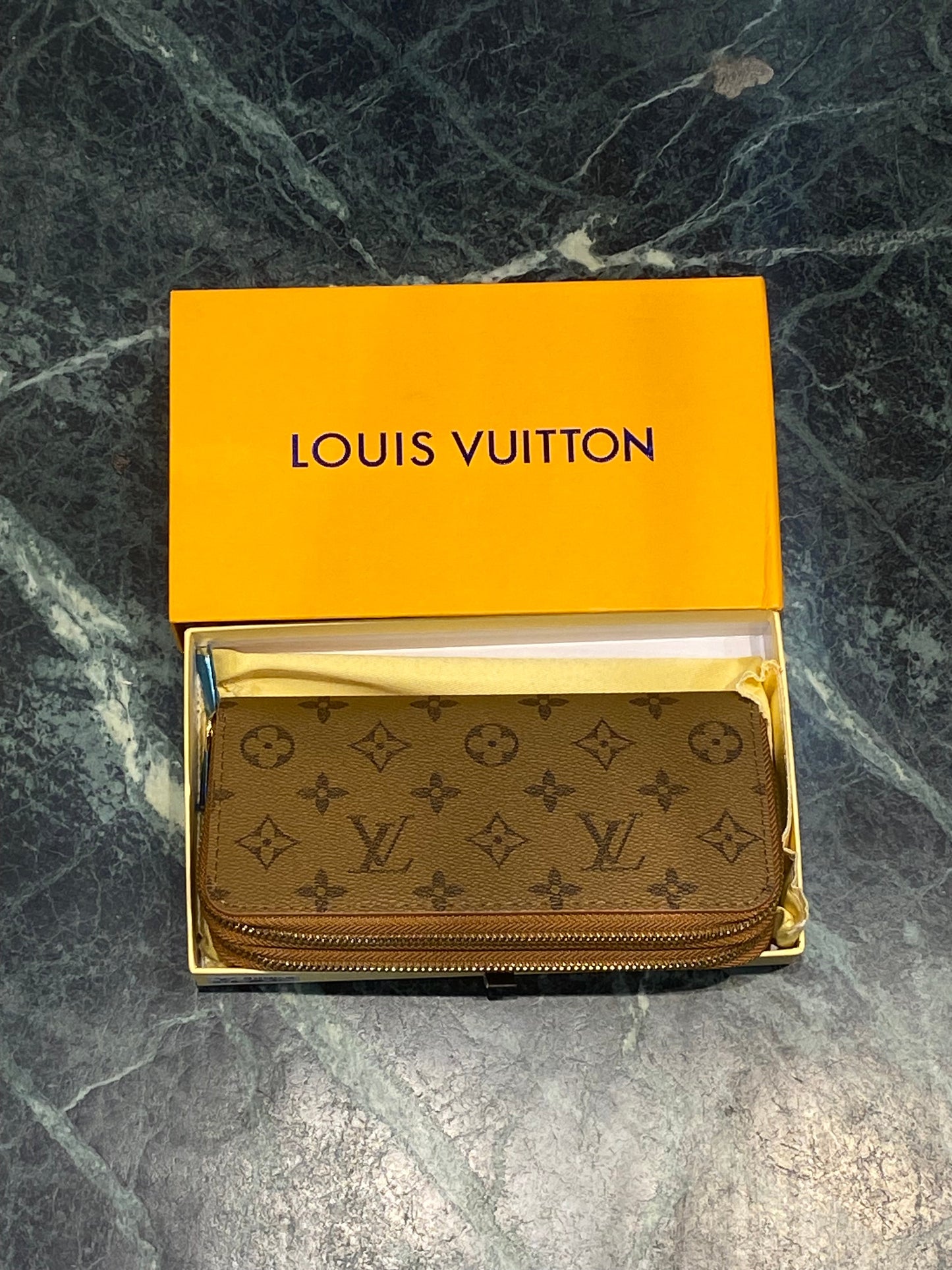 UOL Beige Colour Monogram Ladies Clutch Zipper Wallet 600176