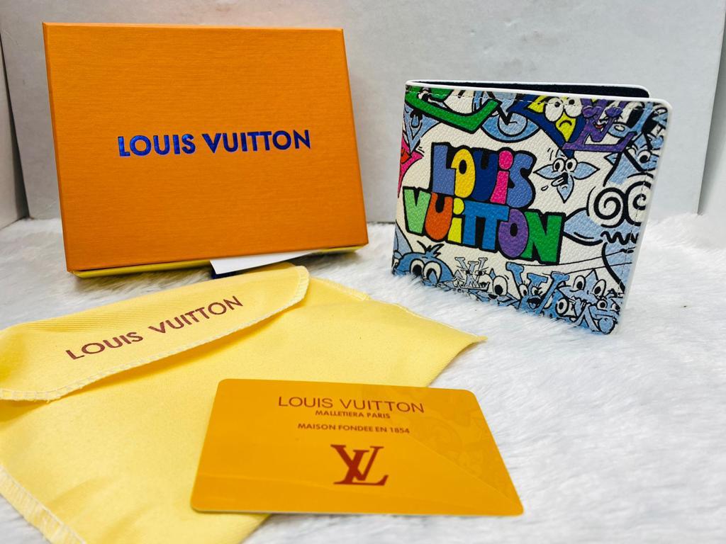 Branded Luxury Italian Leather White VL print multy Colour Wallet 81104