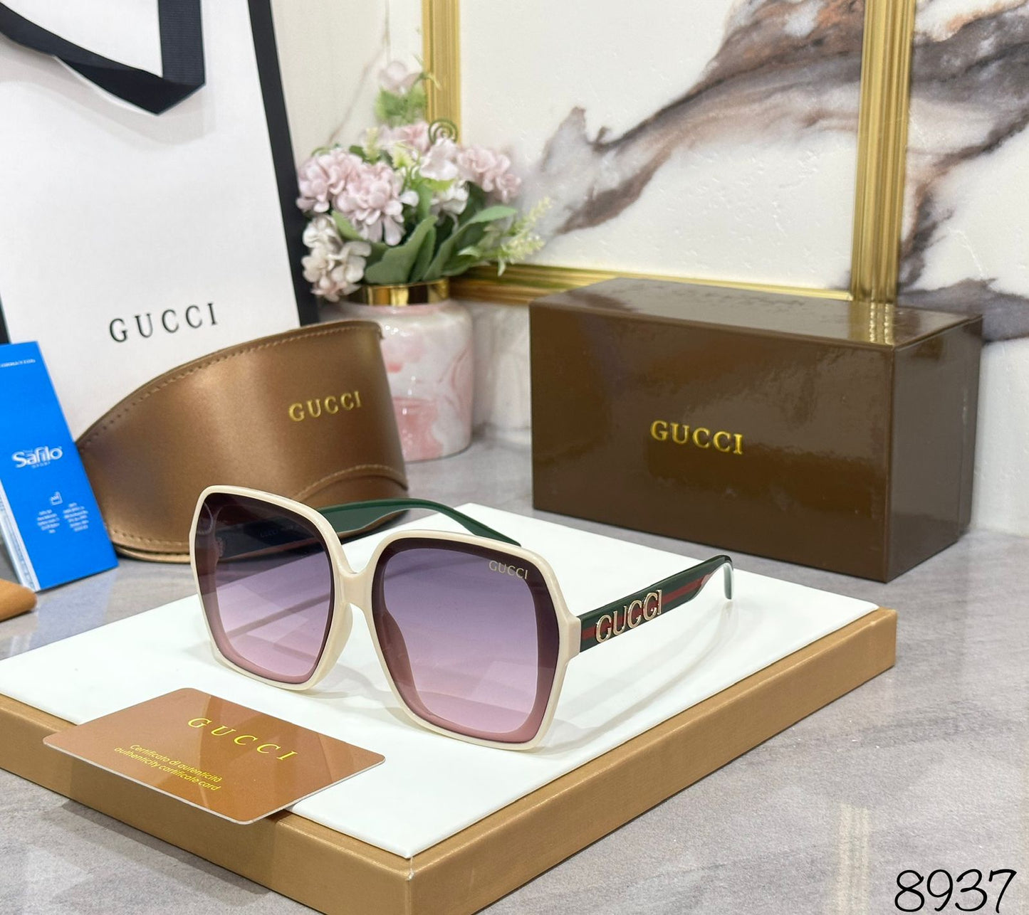 Cug Off White Frame Pink Shade Sunglass GG8937 64 14-150