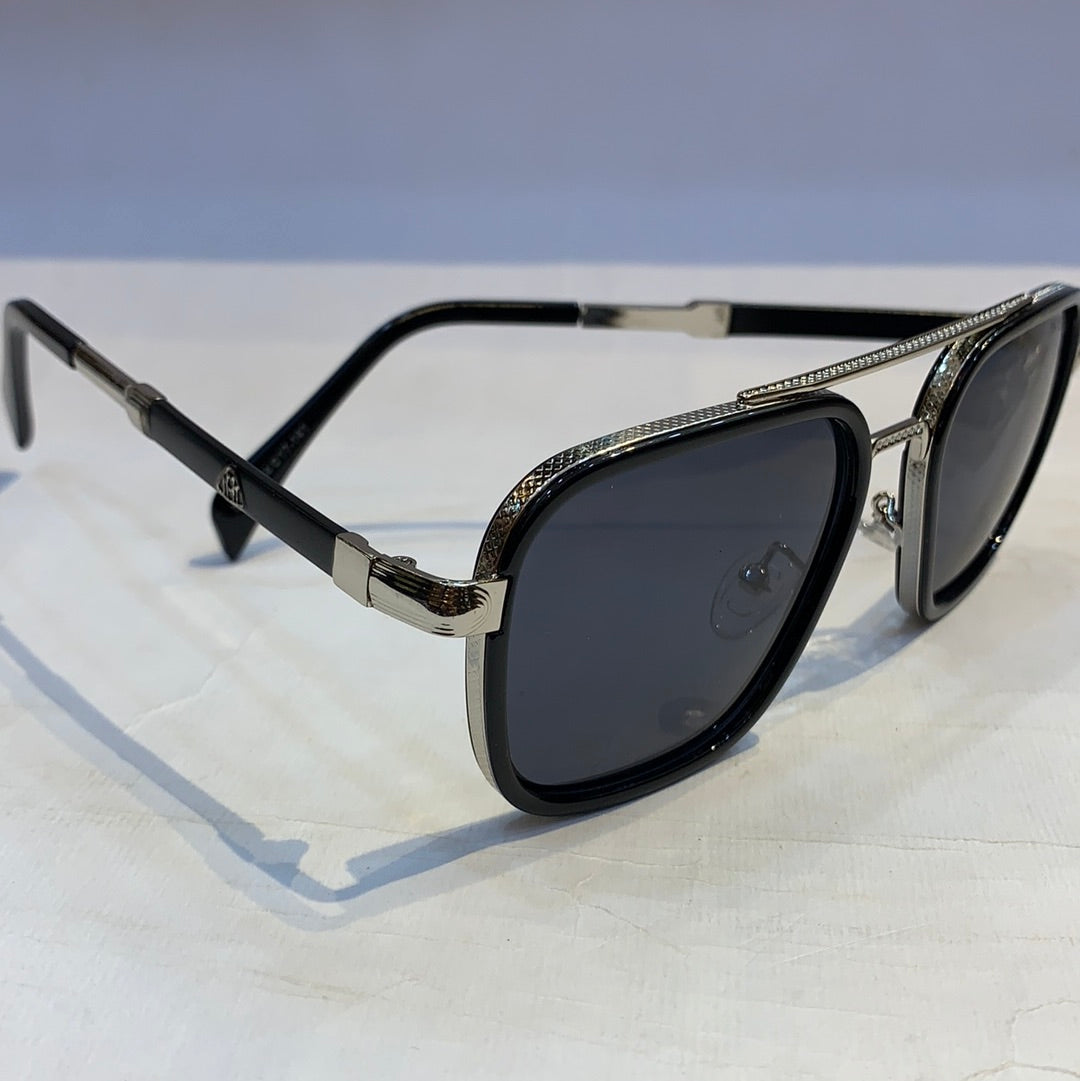 YAM Black Silver Frame Black Shade Sunglass M137 54 17-141