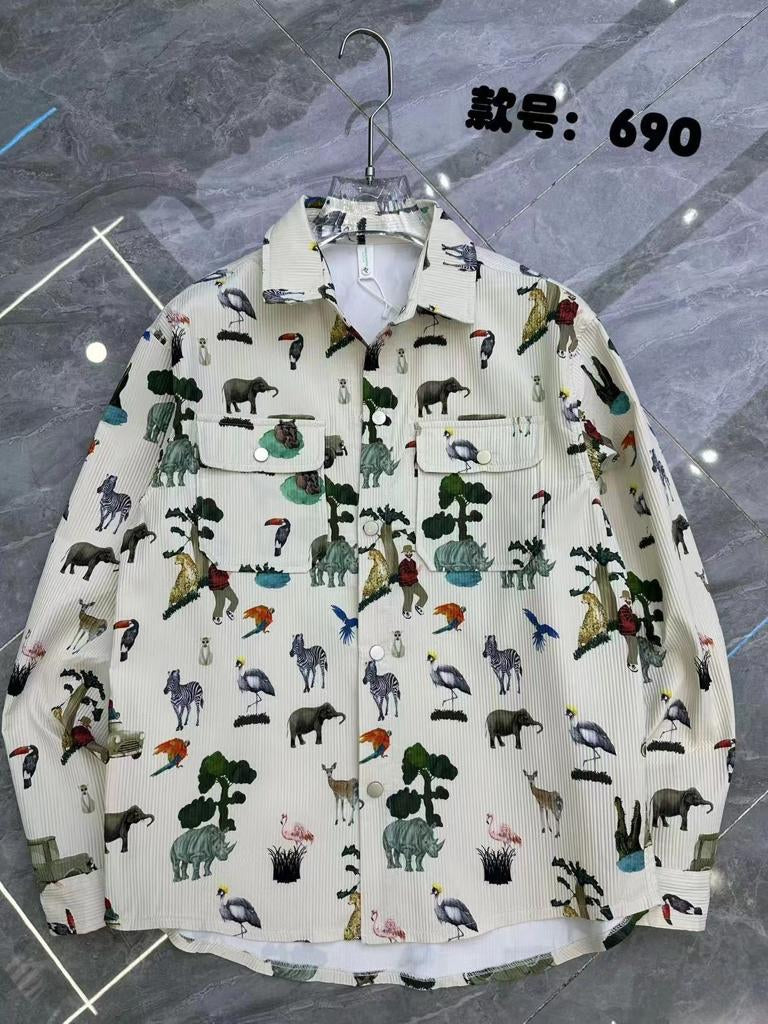 Unique Design X Original New Cream Color With Multiple Elephant Print Fashion Classic Peper Cotton Fabric Shirt Shackets 690