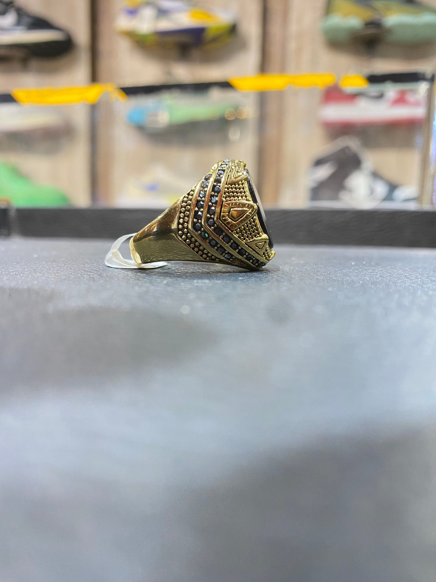 Gold Colour Black stone Ring 987304