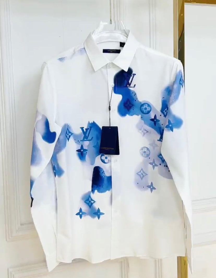 VL White Colour VL Blue Print Premium Quality Shirt L123