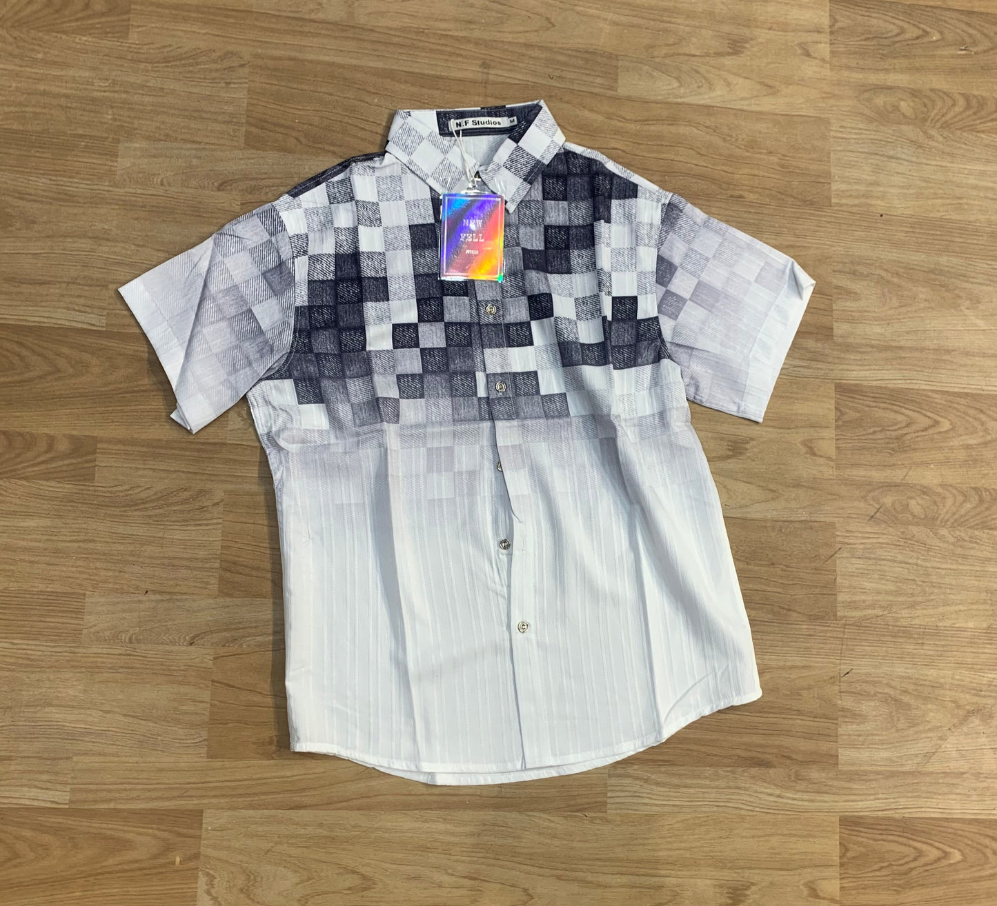 NF STUDIOS White Grey Colour With Check Print Premium Quality Shirt 9306