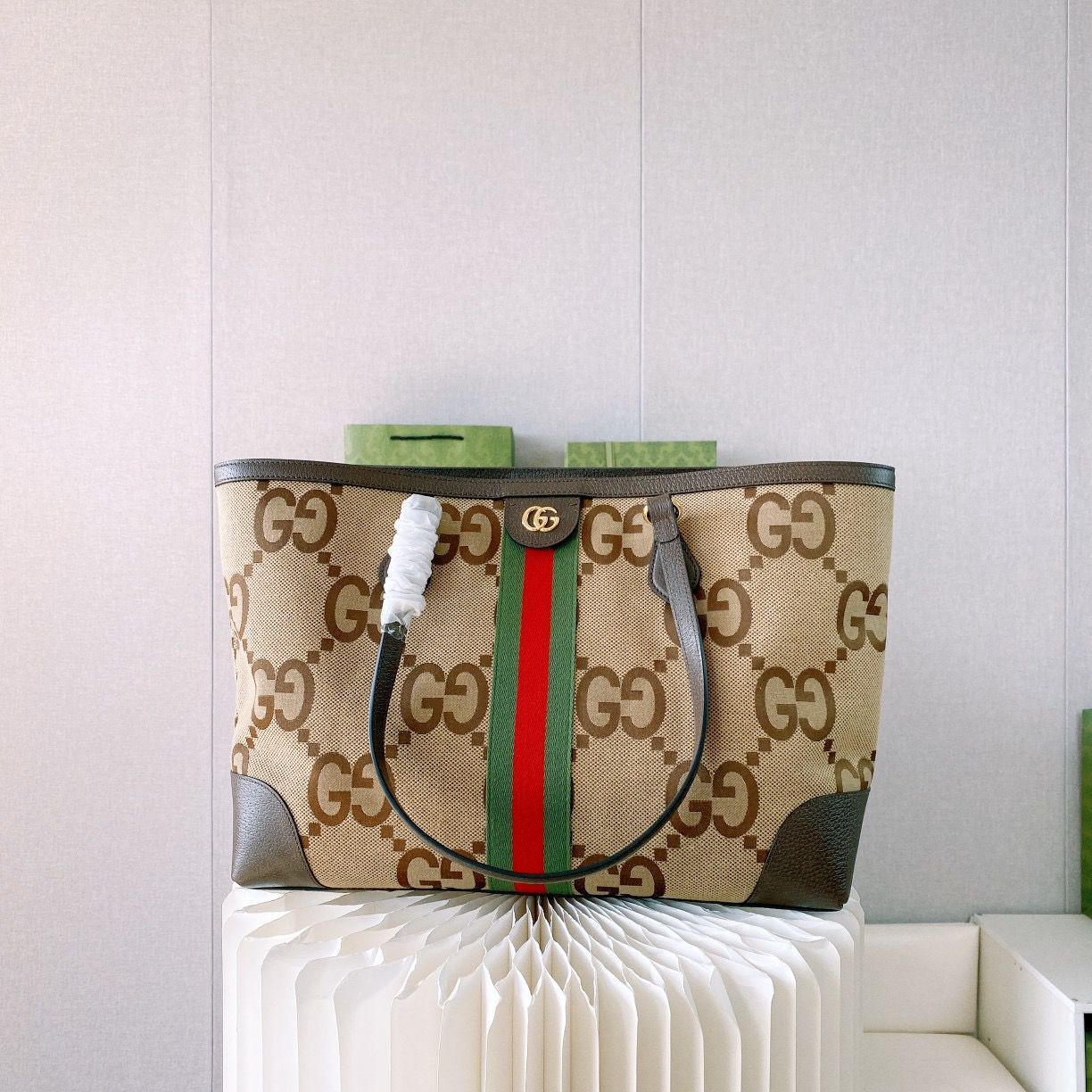 Cug Brown Beige Red Green Stripe Ladies Tote Bag 631685