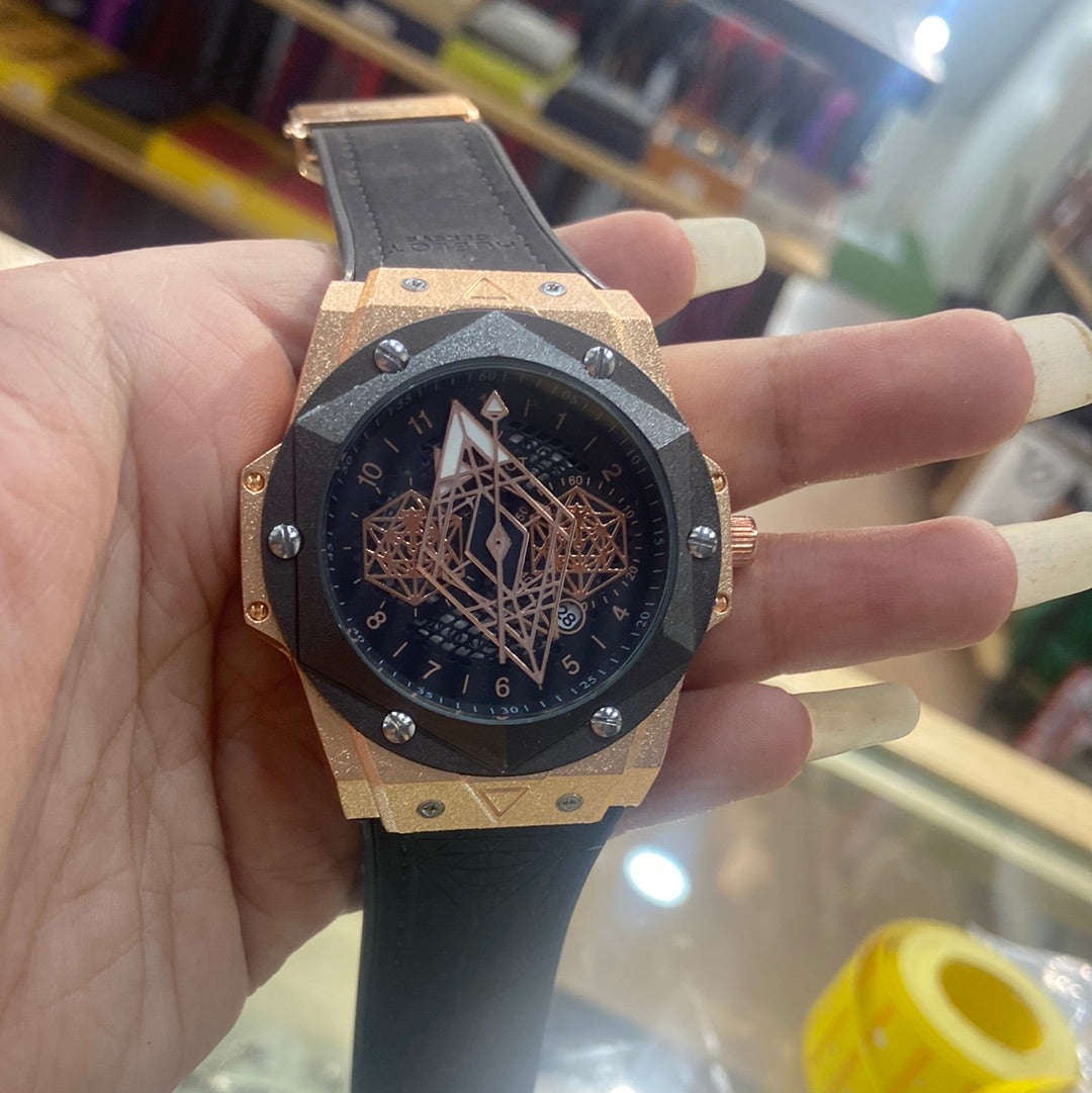 Buh Black Strap Black Dial Men Watch 901770