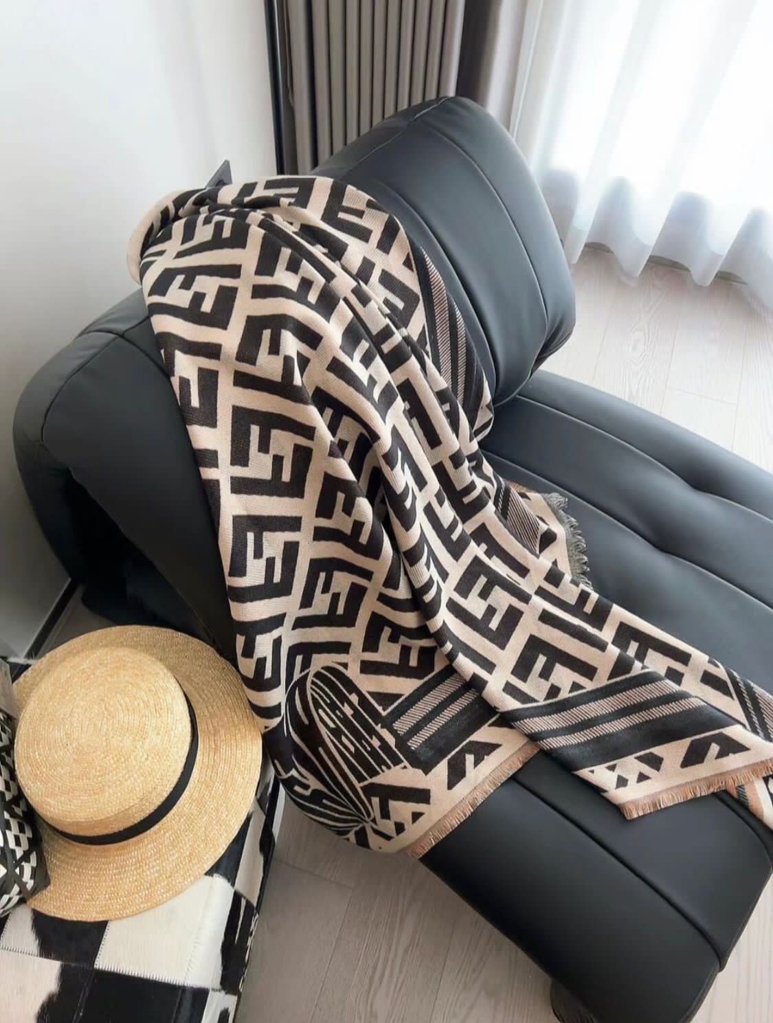 Nef Stole Scarf Black White Green Pink Colour Ff Print 981025