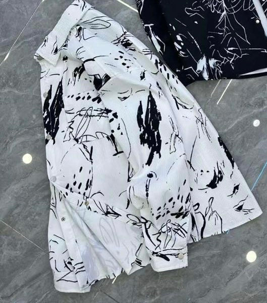 Unique Design White Colour Black Print Full Sleeve Shacket 683