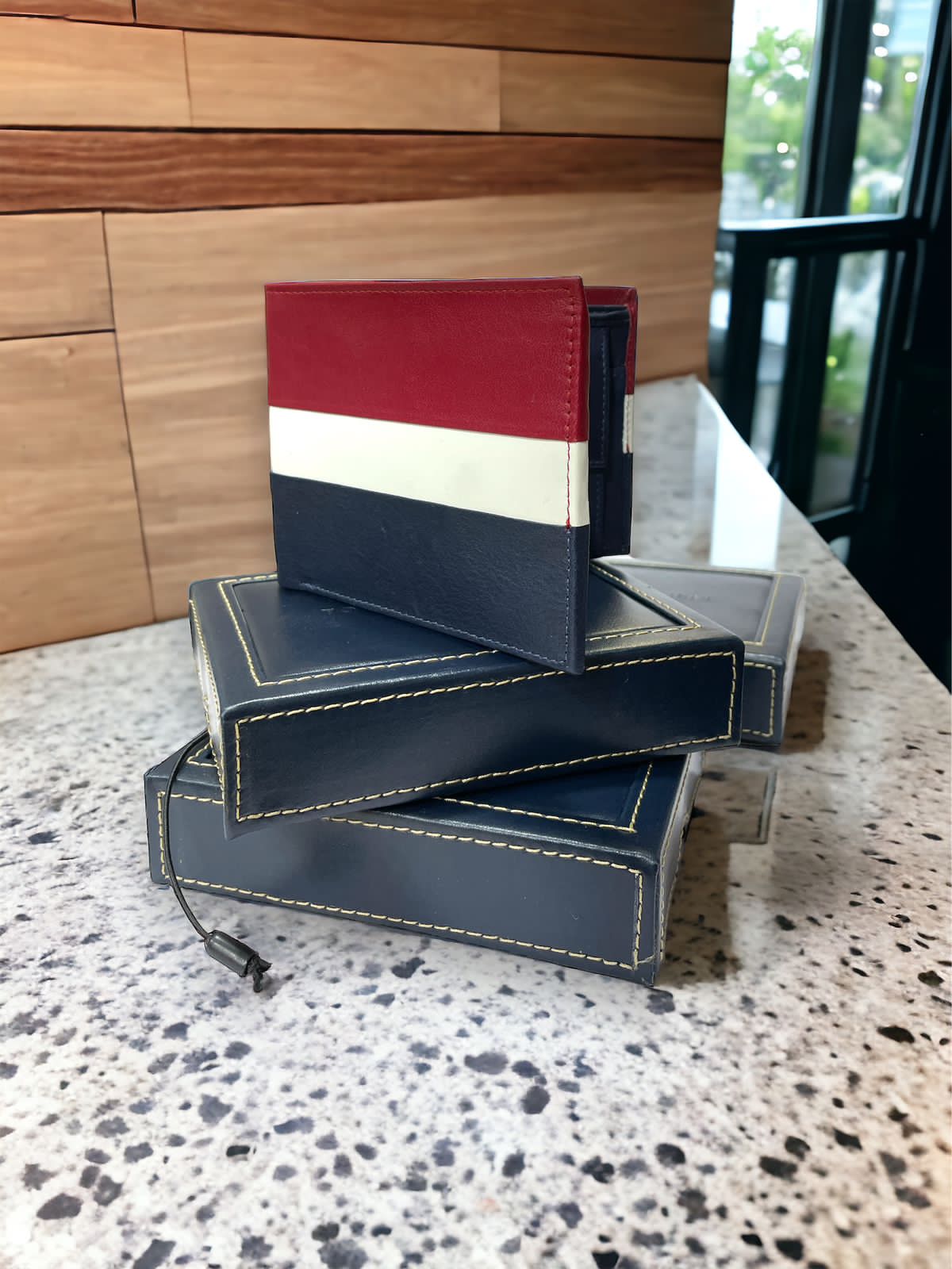Tom Mot Blue White Red Colour Genuine Leather Wallet 800542