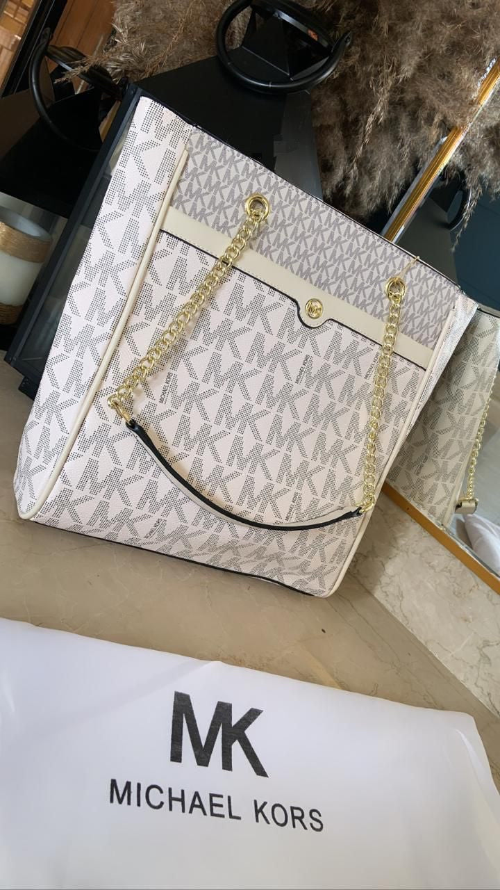 CIM KM Brown And White Colour With Monongram Desi Medium Size Ladies Tote Bag 71019