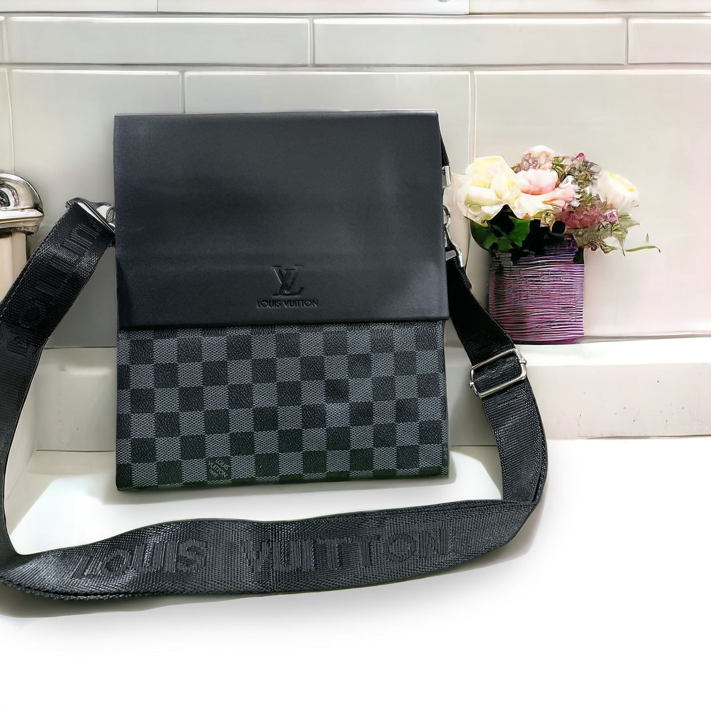 UOL Black Colour Check Print Side Bag 16814