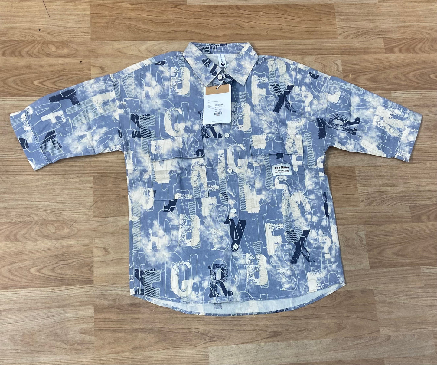 CHAOLIU BOY Greys Blue Colour White Lines Premium Quality Oversize Half Sleeve Shirt 8603