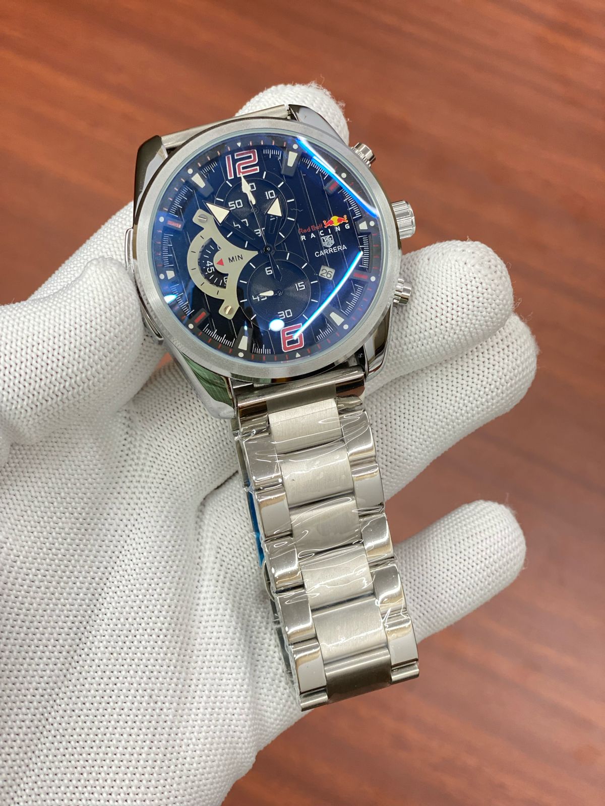 Gat Silver Chain Blue Dial Chrono Working Mens Watch 880034