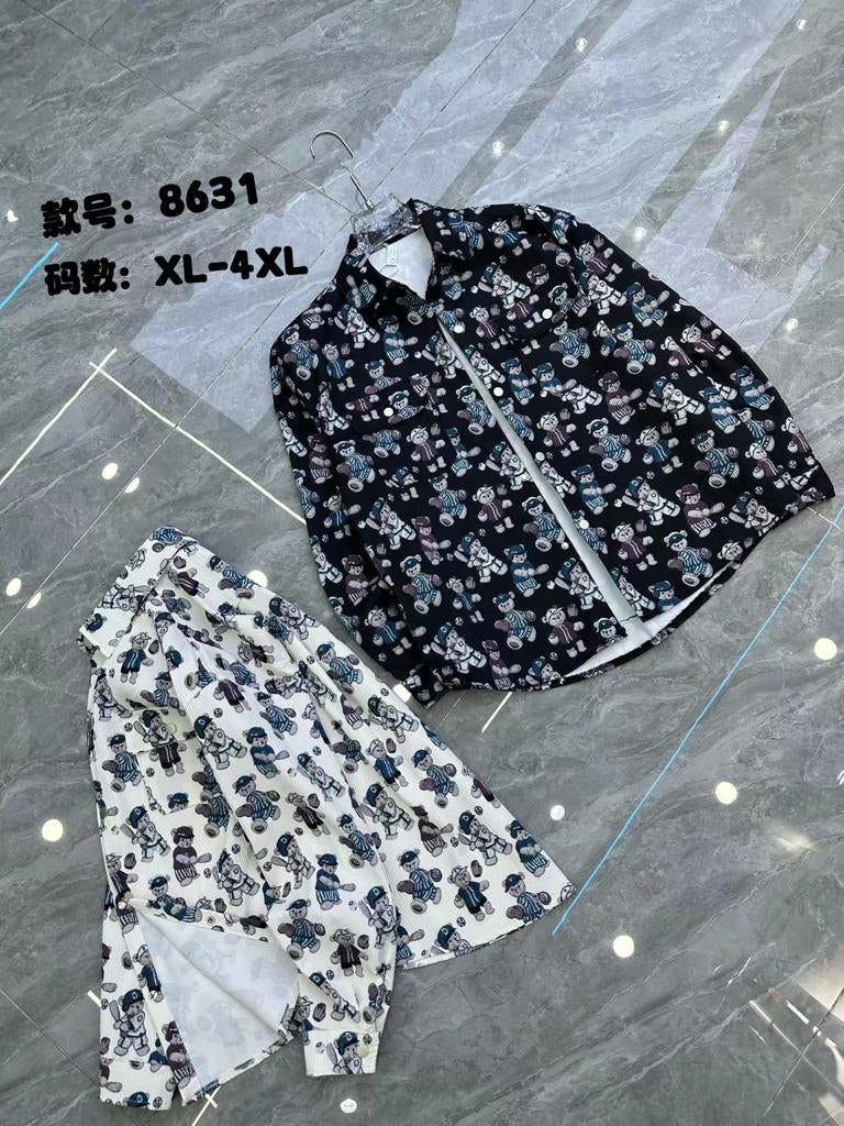 Unique Design White Colour Teddy Print Full Sleeve Shacket 8631