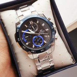 IDE Silver Chain Blue Ring Black Dial Men's Watch 987948