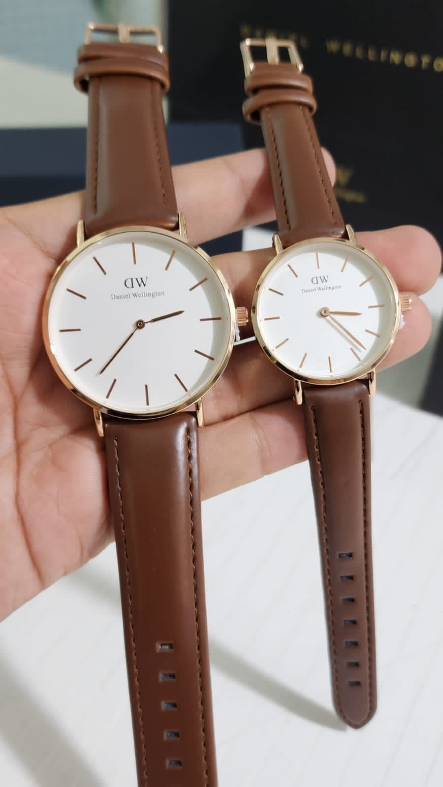 Brown Slim Strap White Dial Copper Ring Men Watch WD Watch 901405