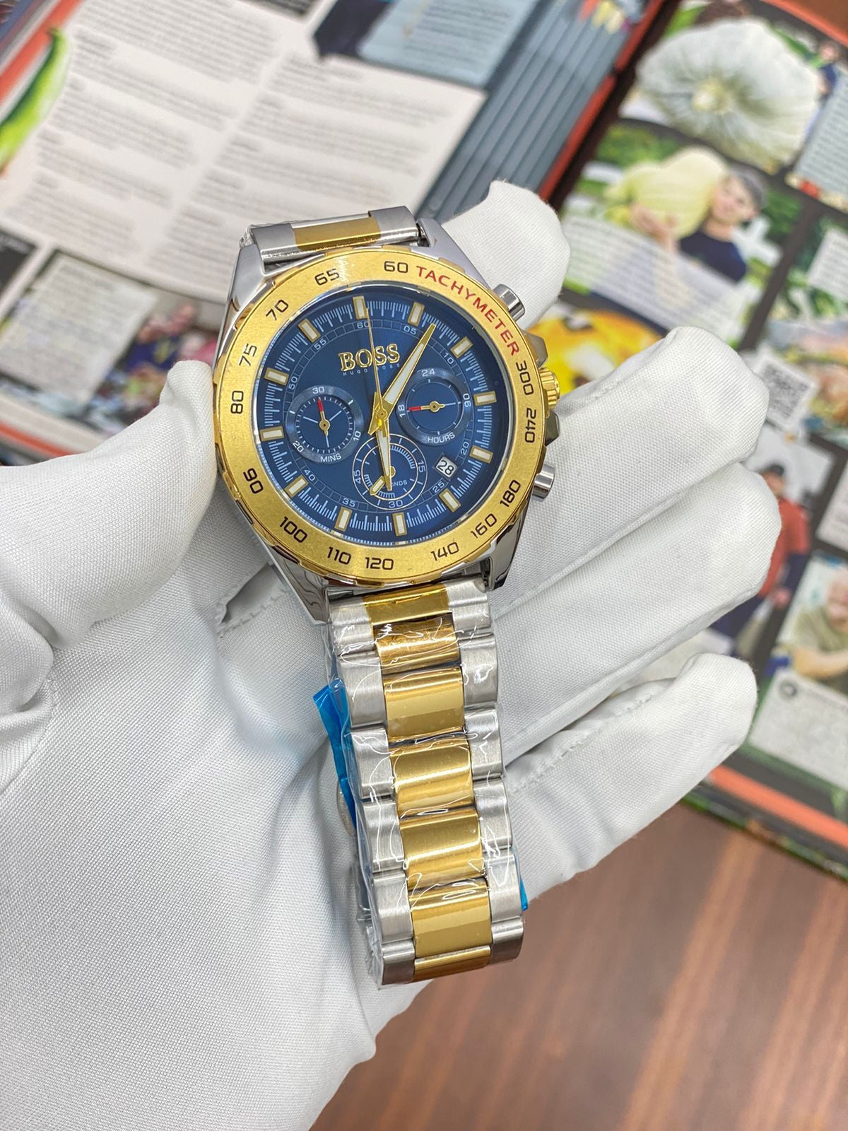 Sob Silver Gold Chain Gold Ring Blue Dial Chronograph Working Men Watch 901511