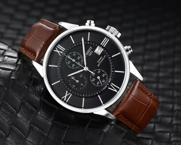 Sit Brown Strap Black Dial Men Watch 987707