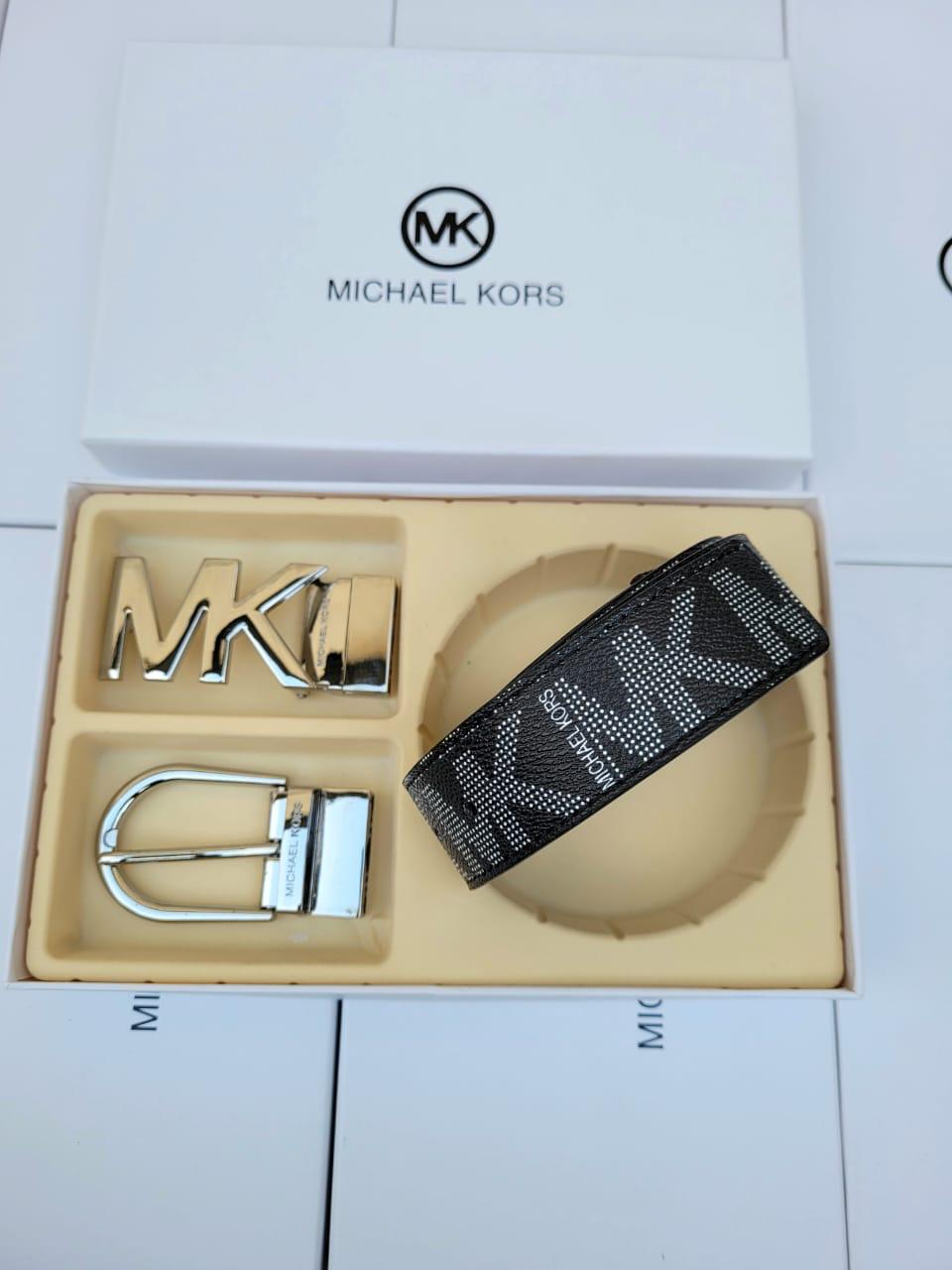 CIM Silver Two Buckle MM Print Black Men Belt 120124