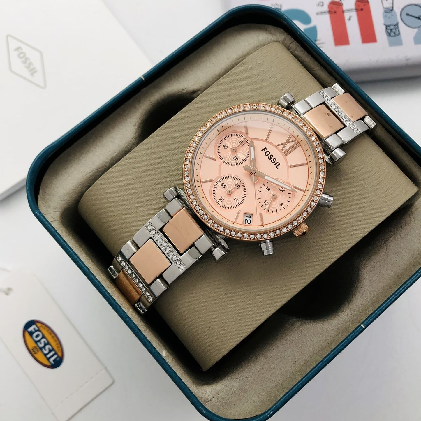 Sof Silver Copper Chain Orange Dial Ladies Watch 901714