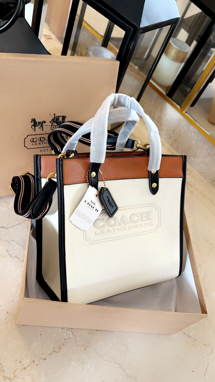 AOC COA White Tan Colour Premium Quality Mini Tote Sling Bag 25655