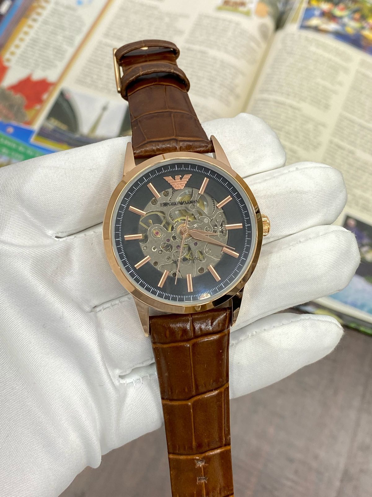 Mra Brown Leather Strap Black Dial Automatic Men Watch 901835