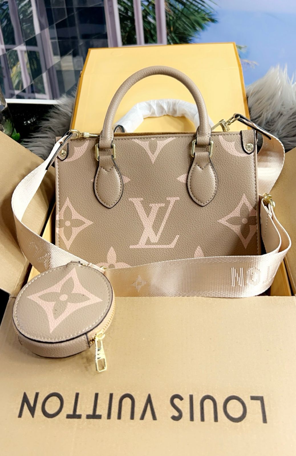 UOL LOU Beige Colour Ladies Mini Tote Bag With Side Sling With Box 1088