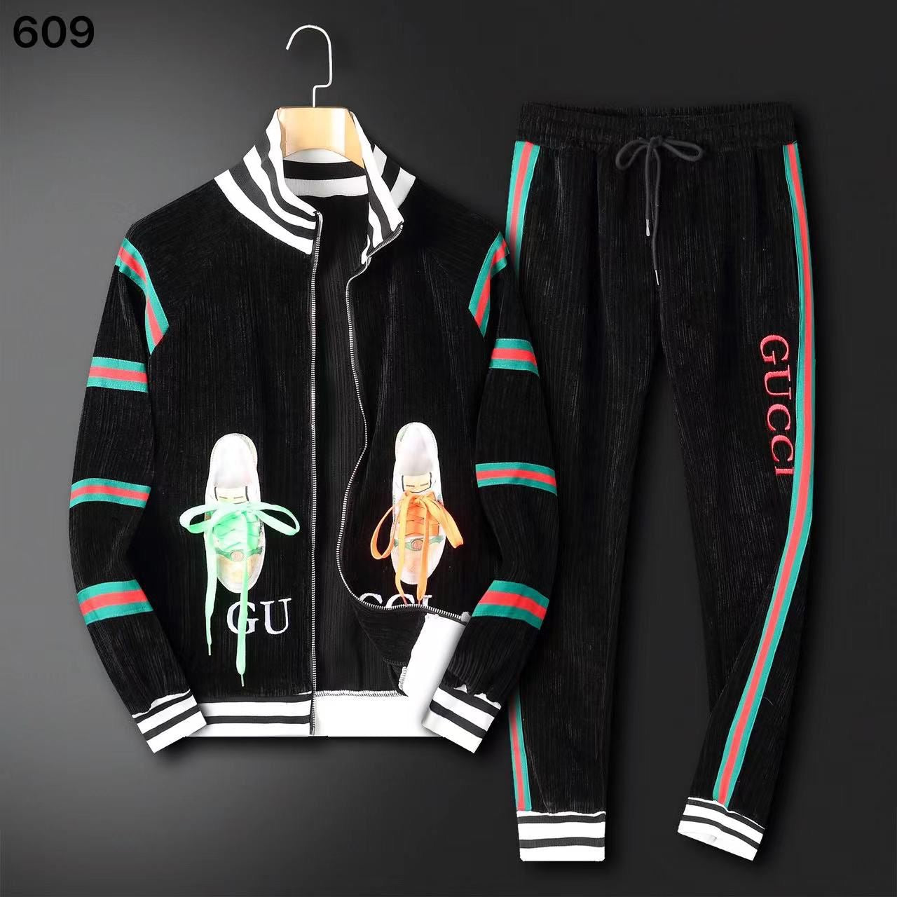 CUG Black Colour With With Shoe Embroidery Cotrise Tracksuit 200782