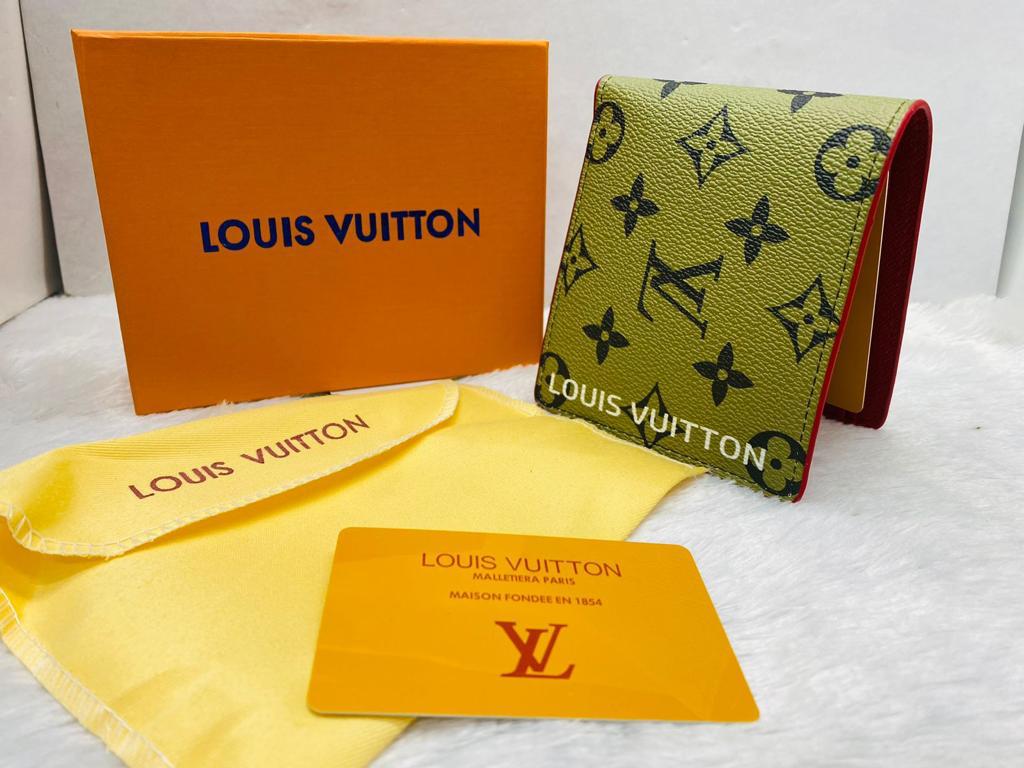 Branded Luxury Italian Leather Monogram Print Olive Red Colour Wallet 82014