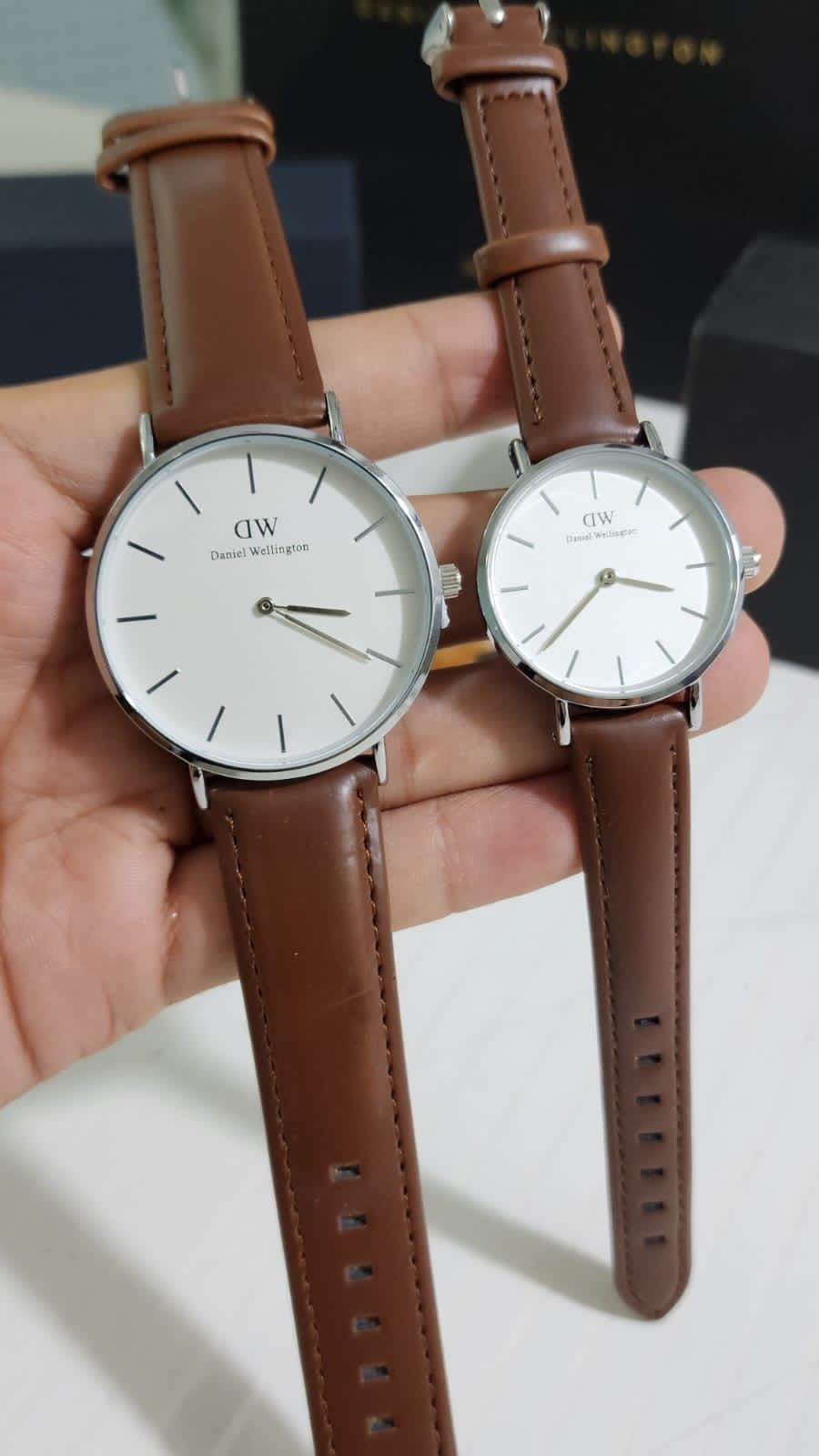 Brown Slim Strap White Dial Silver Ring Ladies Watch WD Watch 901401