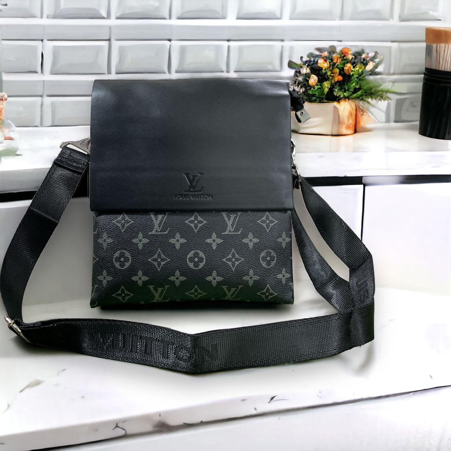 UOL Black Colour Monogram Print Side Bag 16815