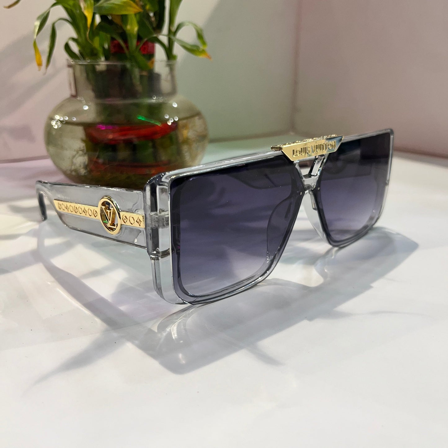 Uol Silver Transparent Frame Black Shade Heavy Quality Sunglass 211045422137 