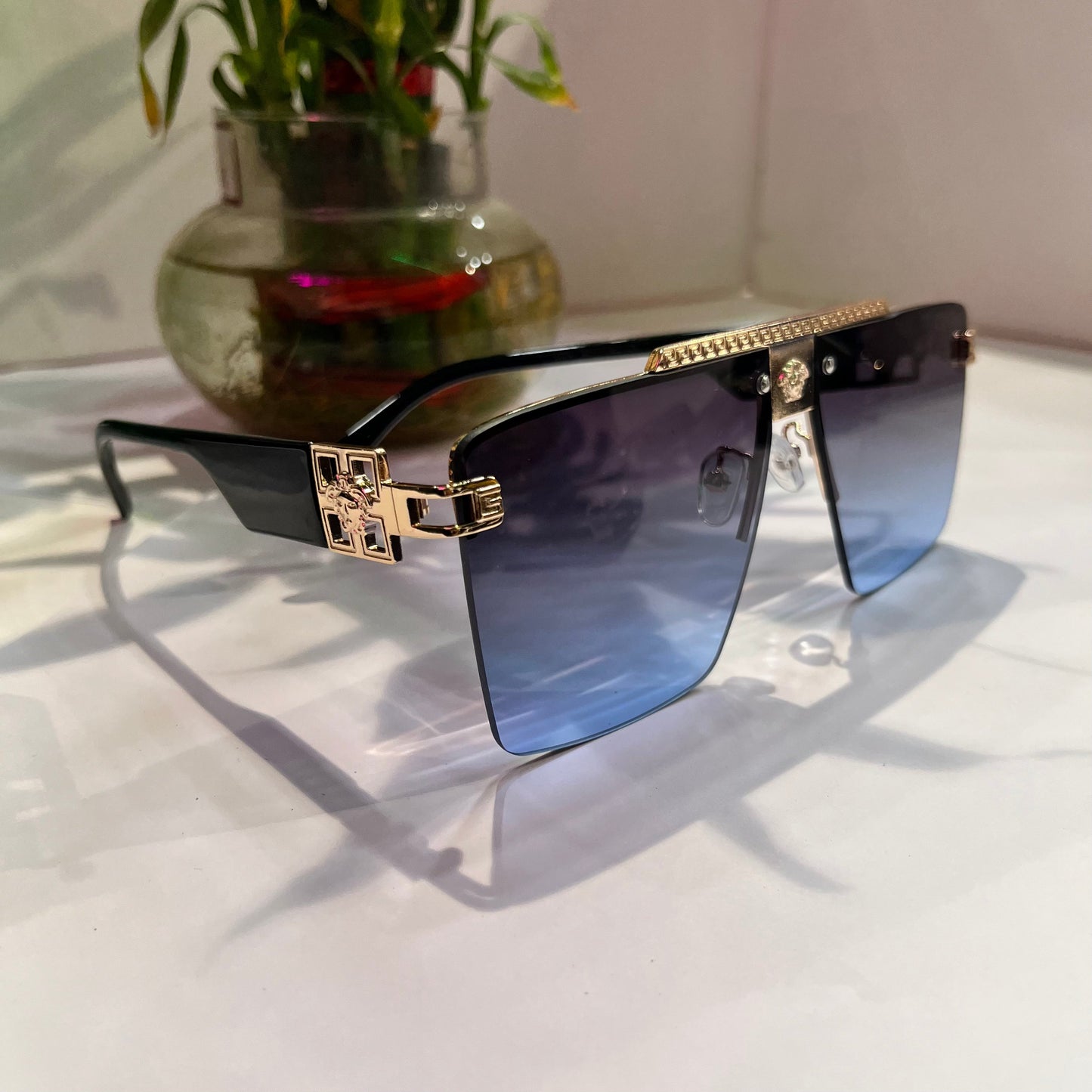 Rev Gold Black Frame Blue Shade Heavy Quality Sunglass 173956218140