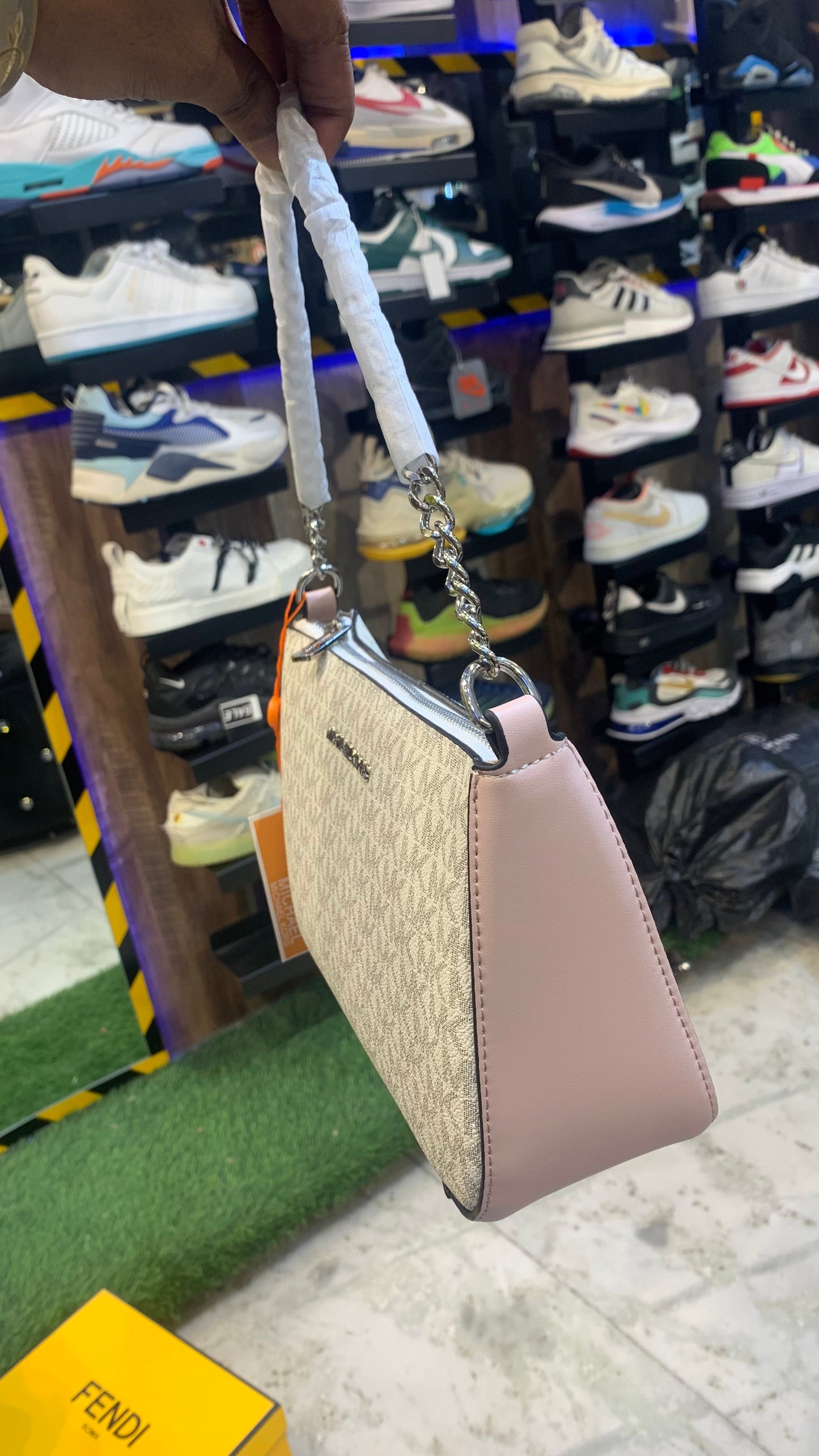 CIM MIC White Pink Colour Silver Chain Ladies Sling Bag 987658