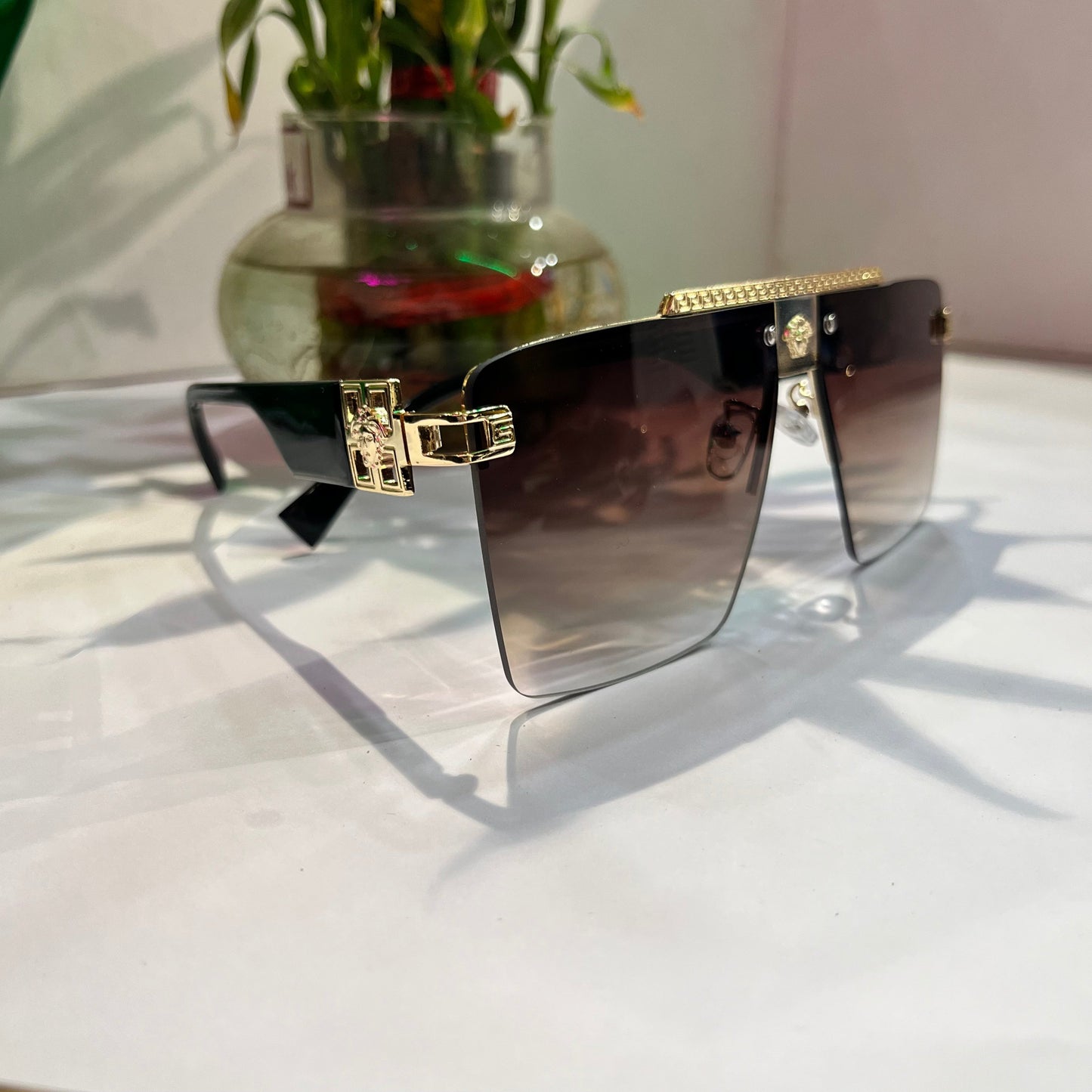 Rev Gold Black Frame Brown Shade Heavy Quality Sunglass 173956218140