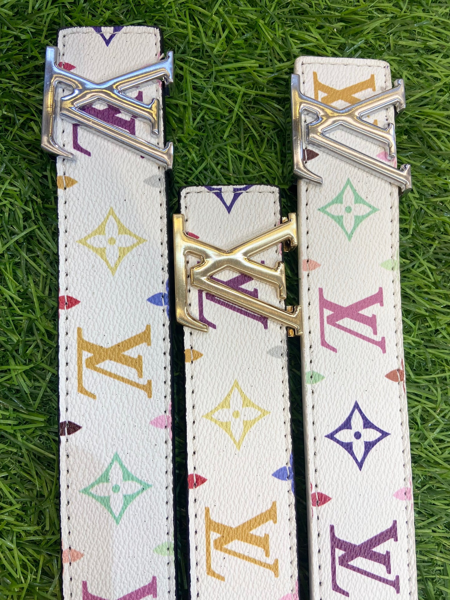 Vl UOL White Colour Multi Print Premium Quality Metal Buckle Men’s Belt 125507