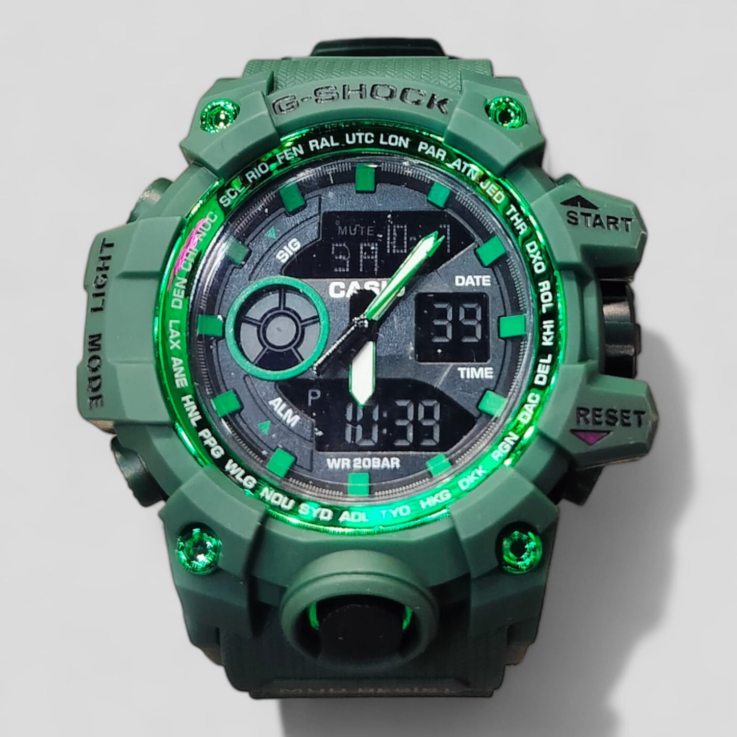 Oshg Green Strap Green Dail Water Resistance Sports Watch 402116