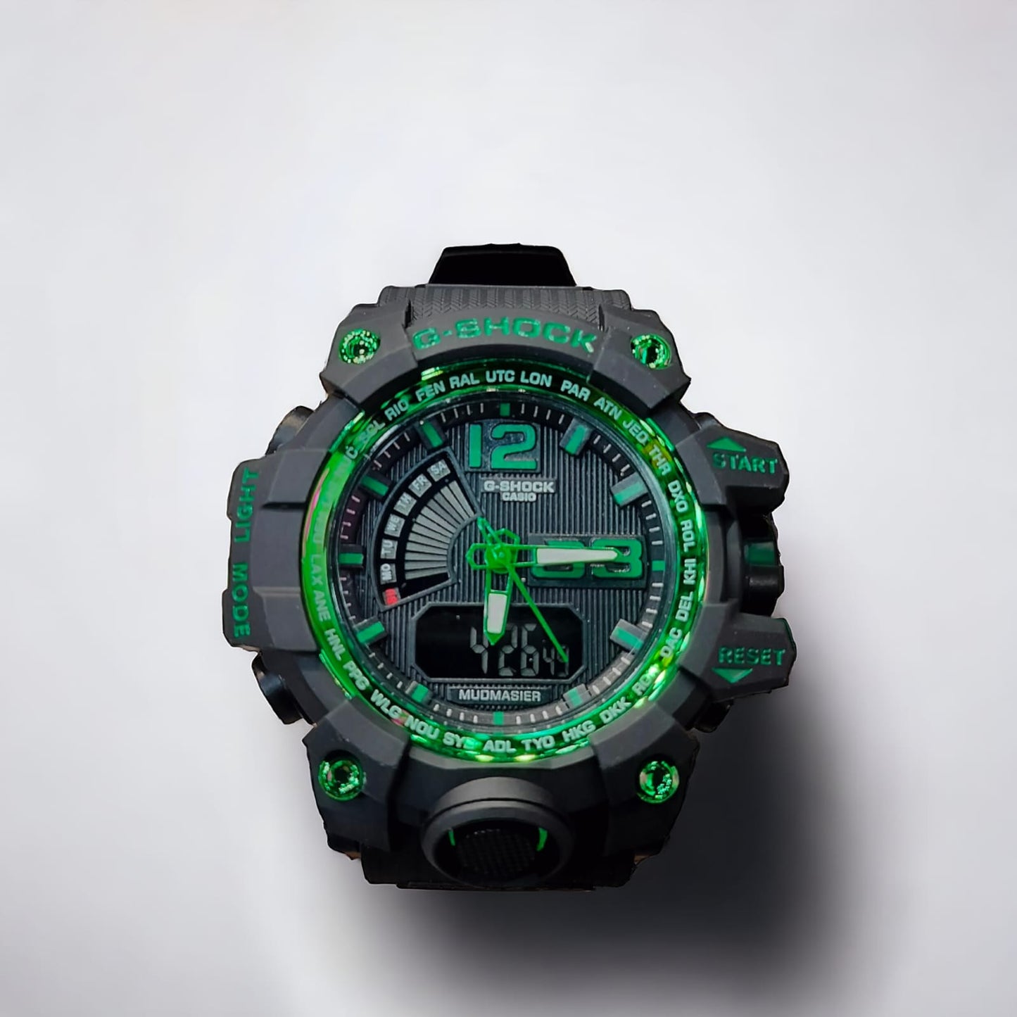 Oshg Black Strap Green Dail Water Resistance Sports Watch 402117