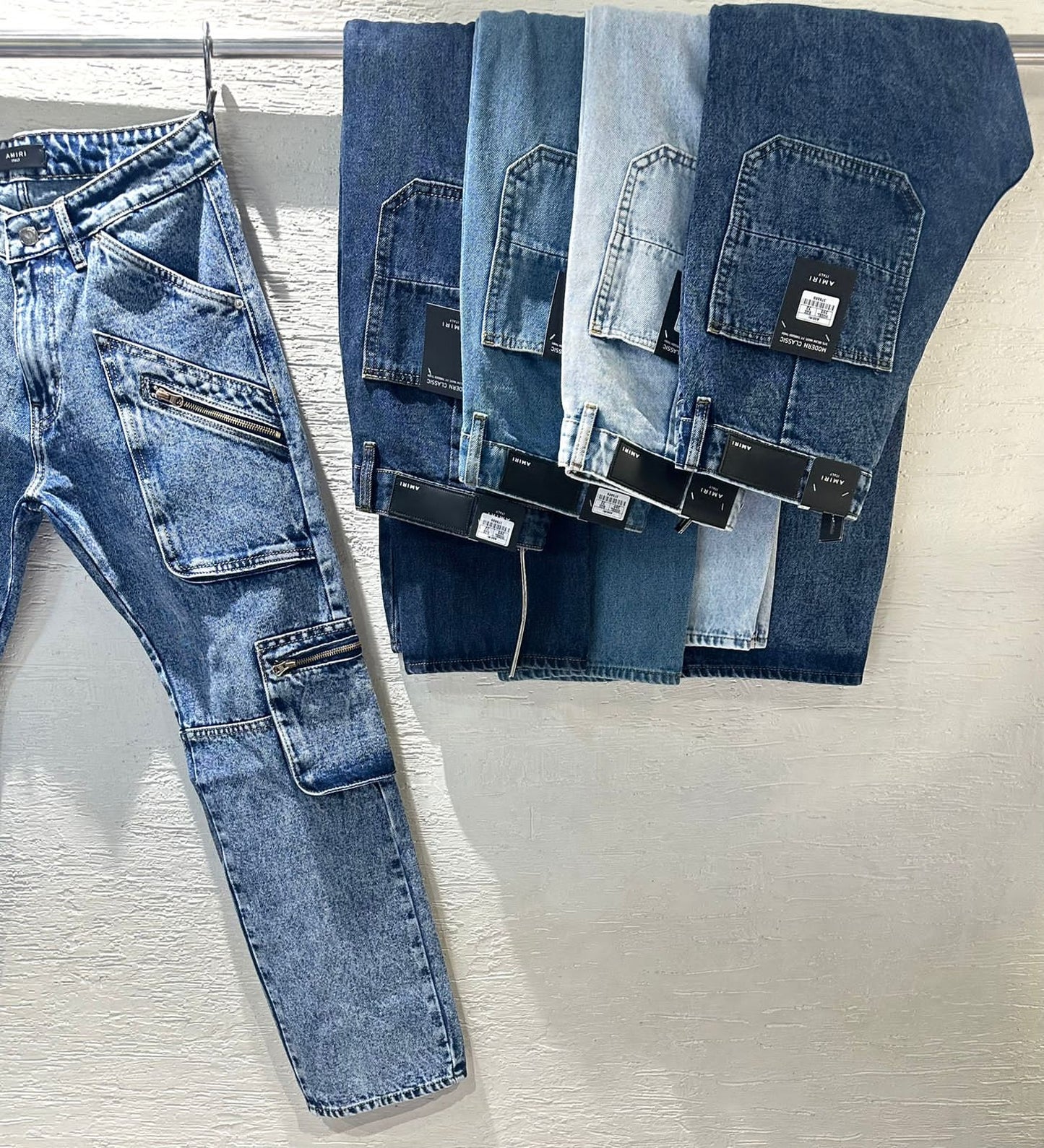 IMA AMI Blue Colour with Multiple Zip Pockets Jeans Cargo Style Straight Fit Jeans 395