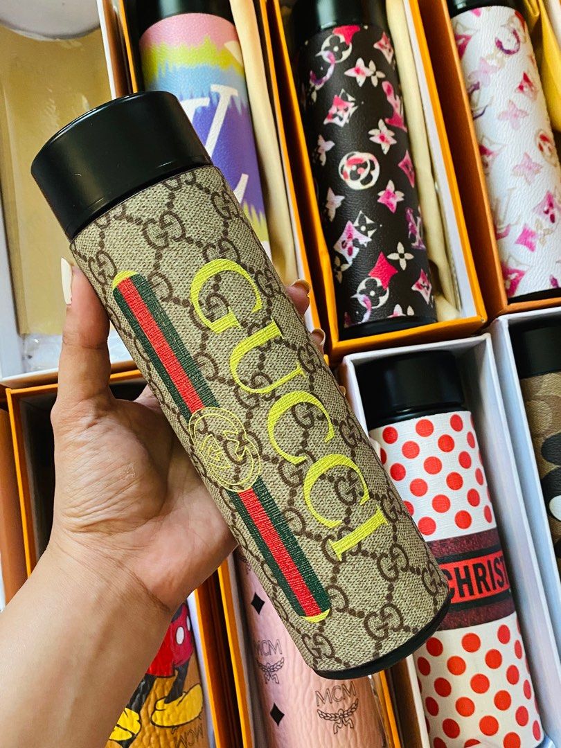CUG GUC Beige Colour Luxury Digital Tumbler Water Bottle Fashionable Hot and Cold With Dust Bag, Box and Receipt 987222