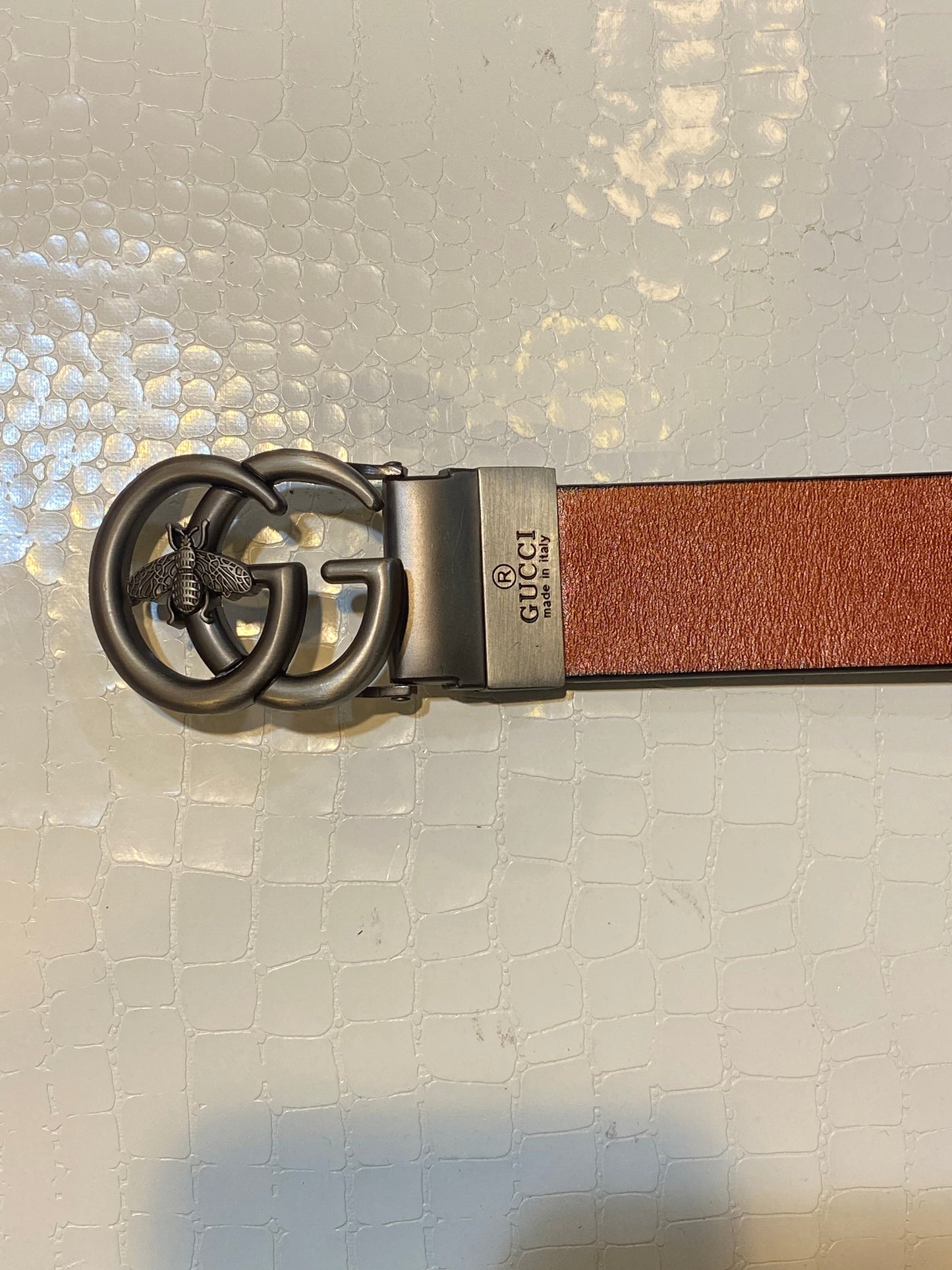 CUG GUC Gray Silver Buckle Black Rust Strap Colour Double Side Unisex Belt 987492