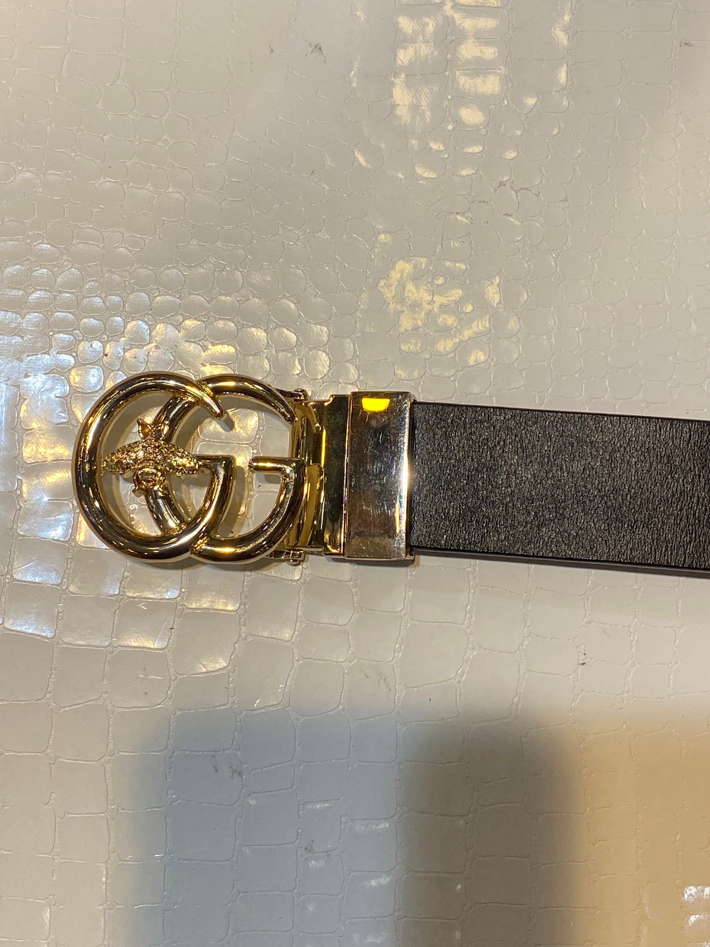 CUG GUC Rose Gold Buckle Black Rust Strap Colour Double Side Unisex Belt 987494