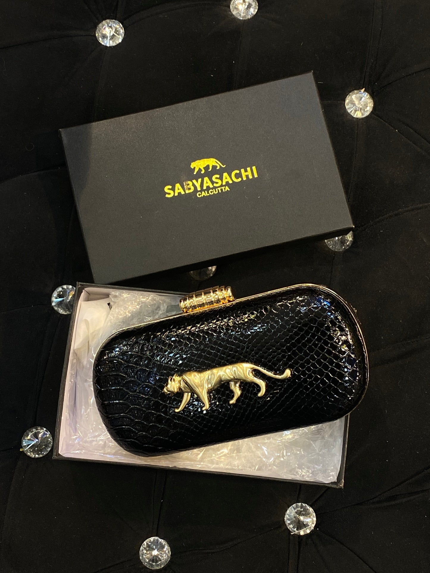 BAS SAB Black Patent Colour Golden Logo Ladies Side Sling Bag With Box 987571