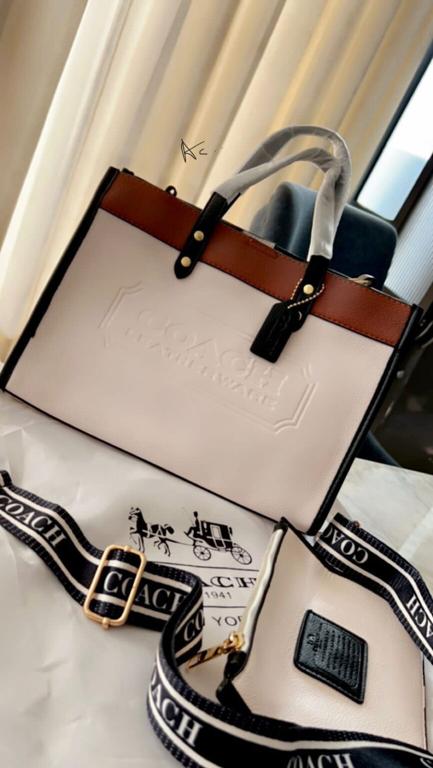 AOC COA White Brown Colour Ladies Hand Bag With Side Sling 6378