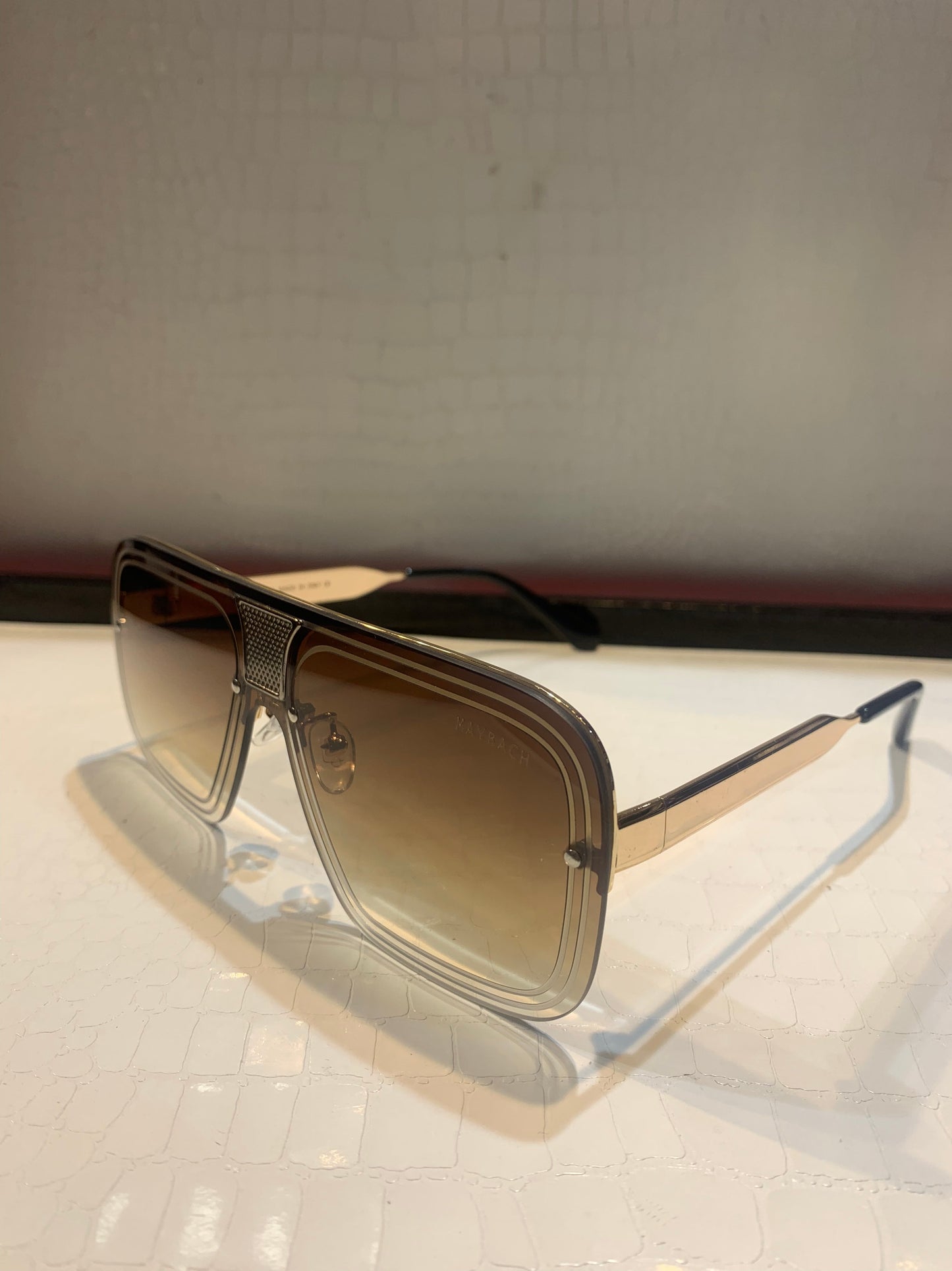 YAM MAY Golden Frame Brown White Shade Unisex Sunglass SUN 012