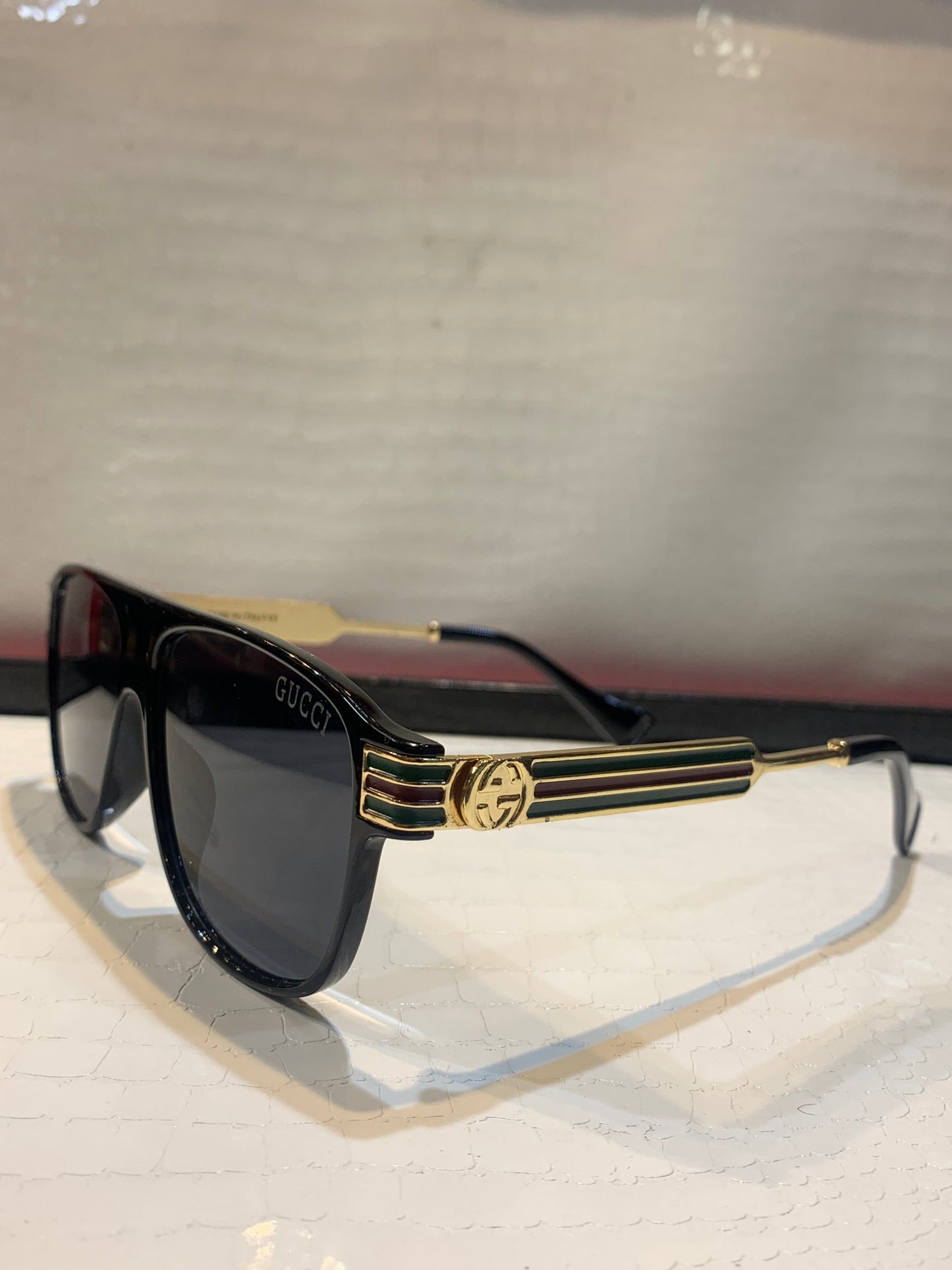 CUG GUC Black Gold Frame Black Shade Unisex Sunglass SUN 014