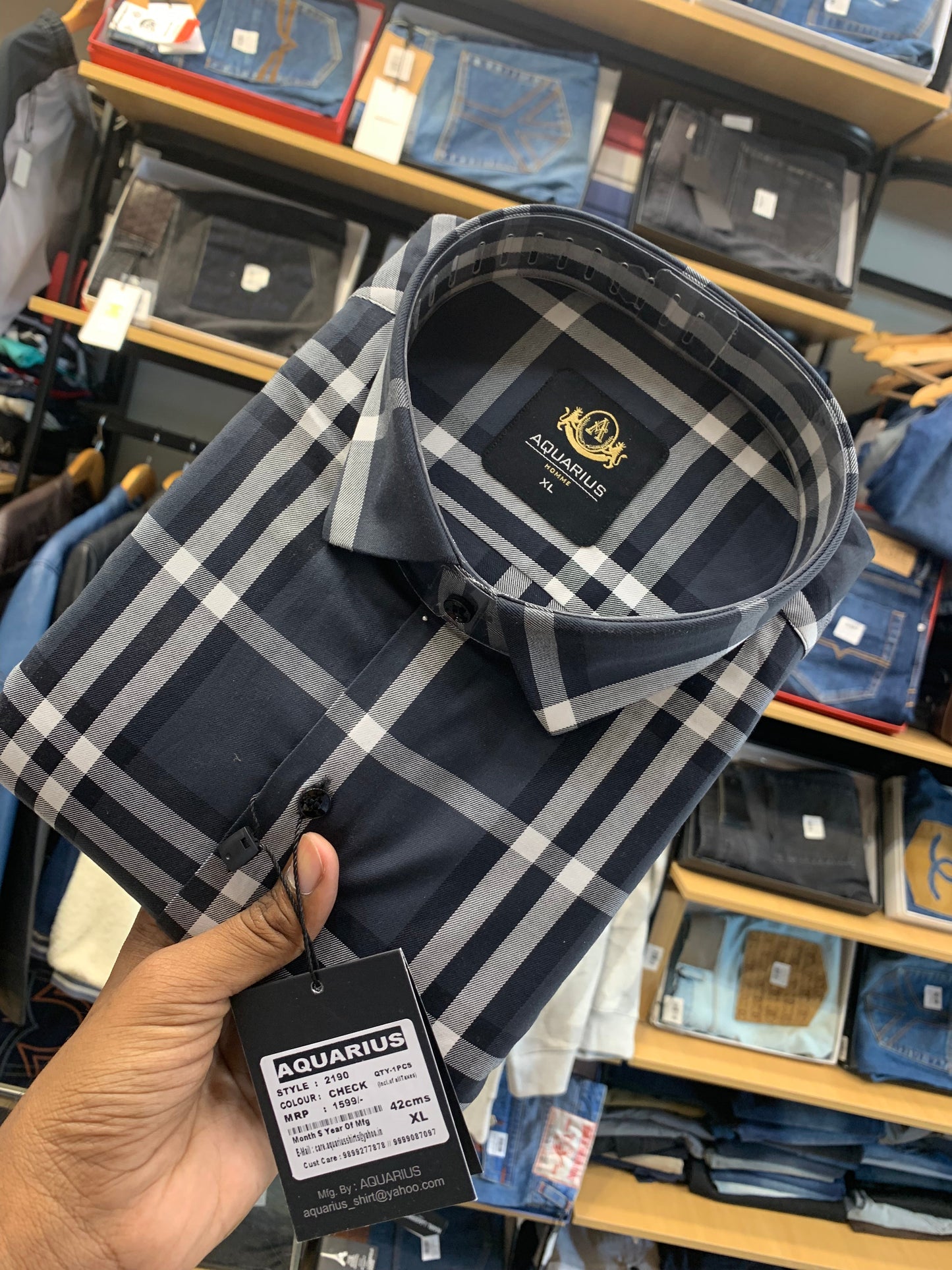 RUB Grey Check Aquarius Premium Quality Check Shirt 2190