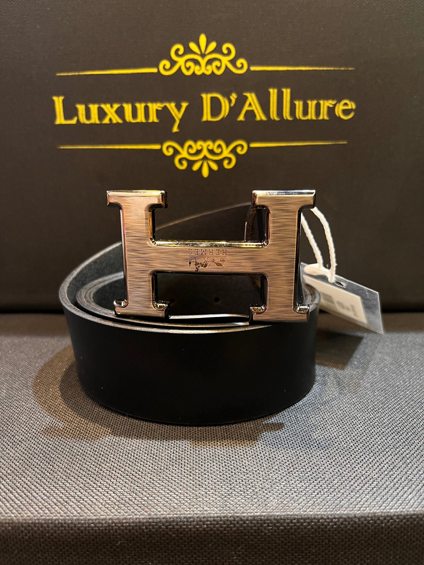 Her Reh Black Strap Silver Graise Buckle Men’s Belt 64632