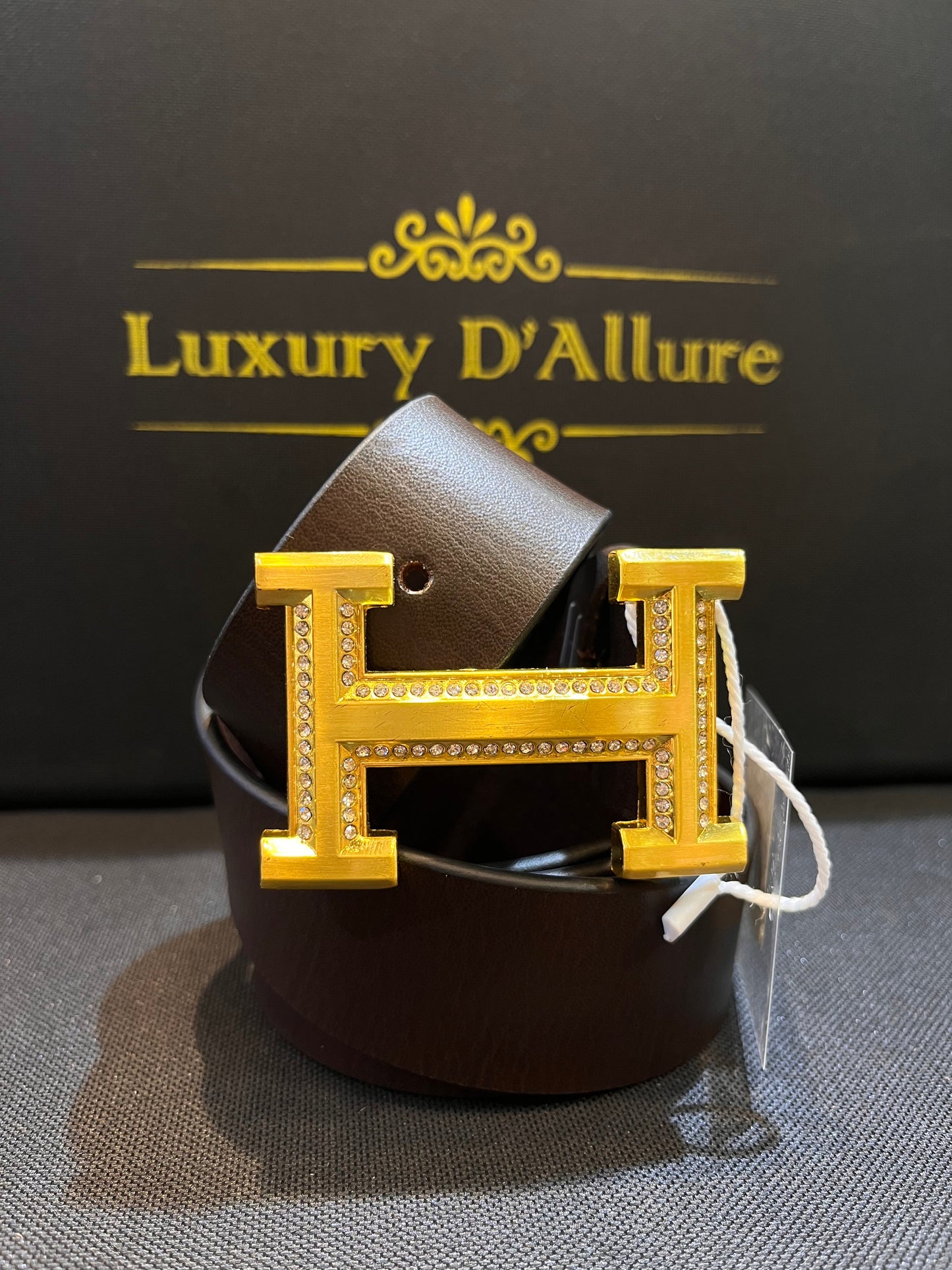 Reh Her Brown Strap Gold Stud Buckle Men’s Belt 64626