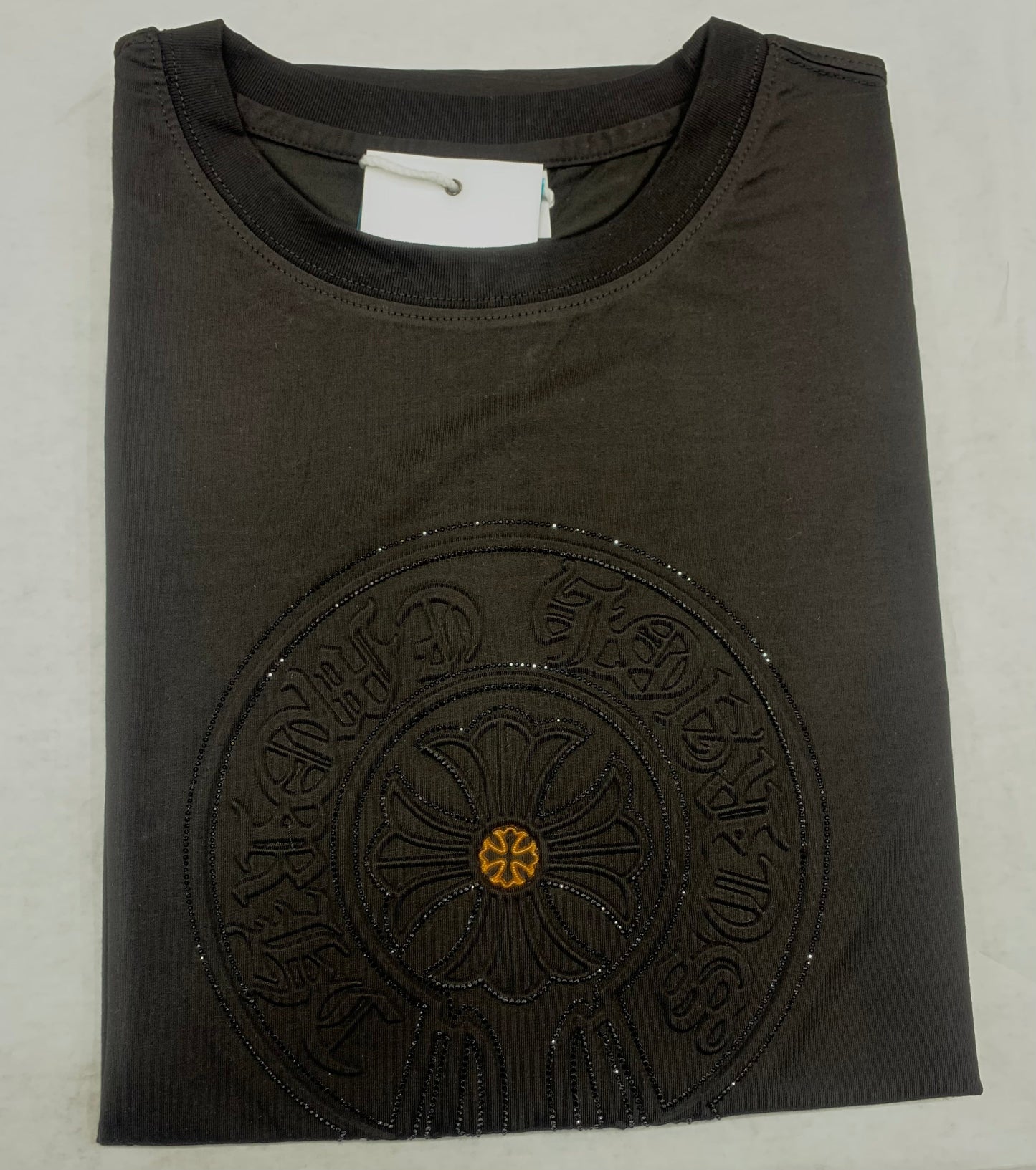 Chrone Black Colour With Front Diamond Embroidery Lycra Fabric Tshirt 1105059
